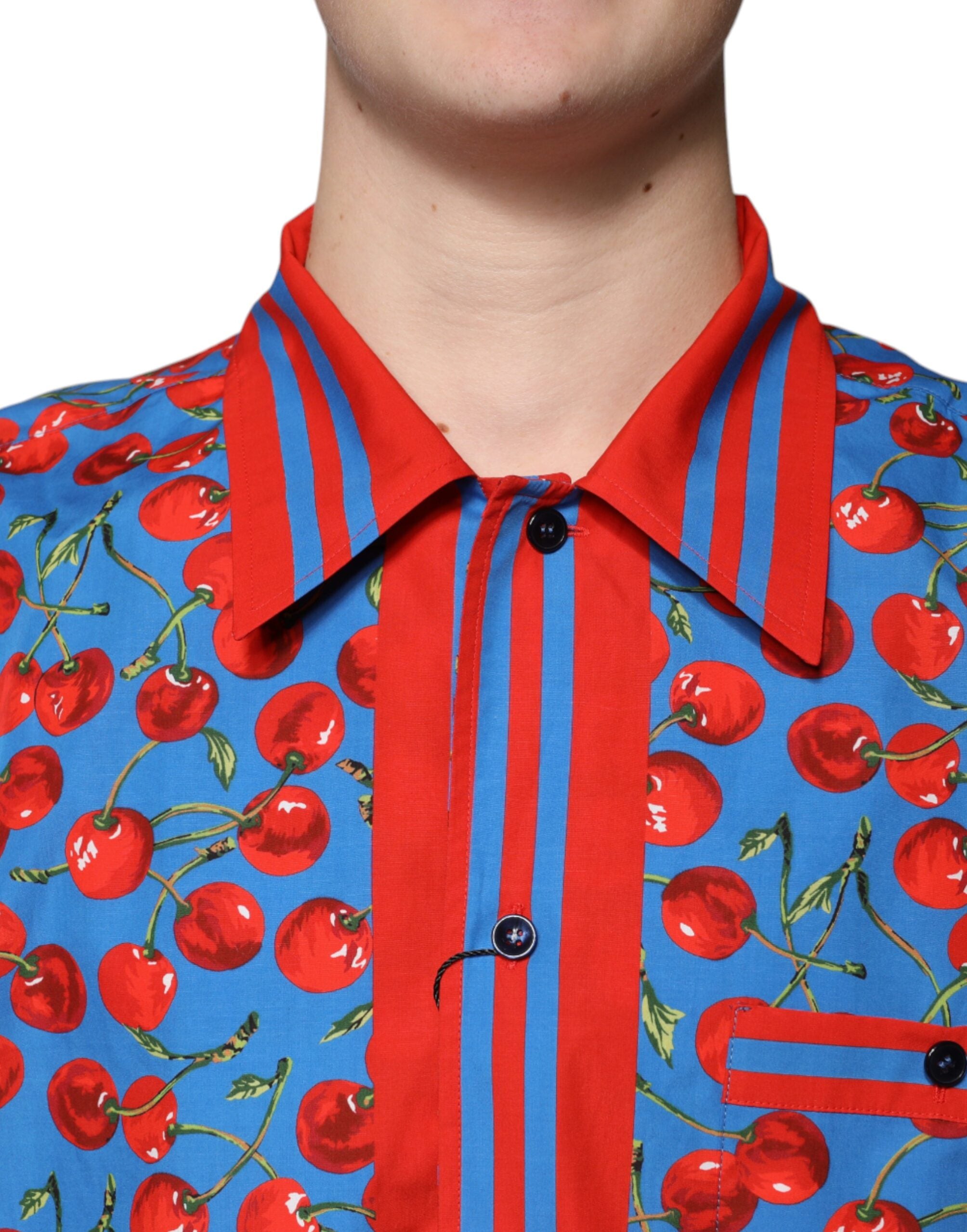 Dolce & Gabbana Blue Cherry Cotton Button Down Casual Shirt -   -  Dolce & Gabbana.
