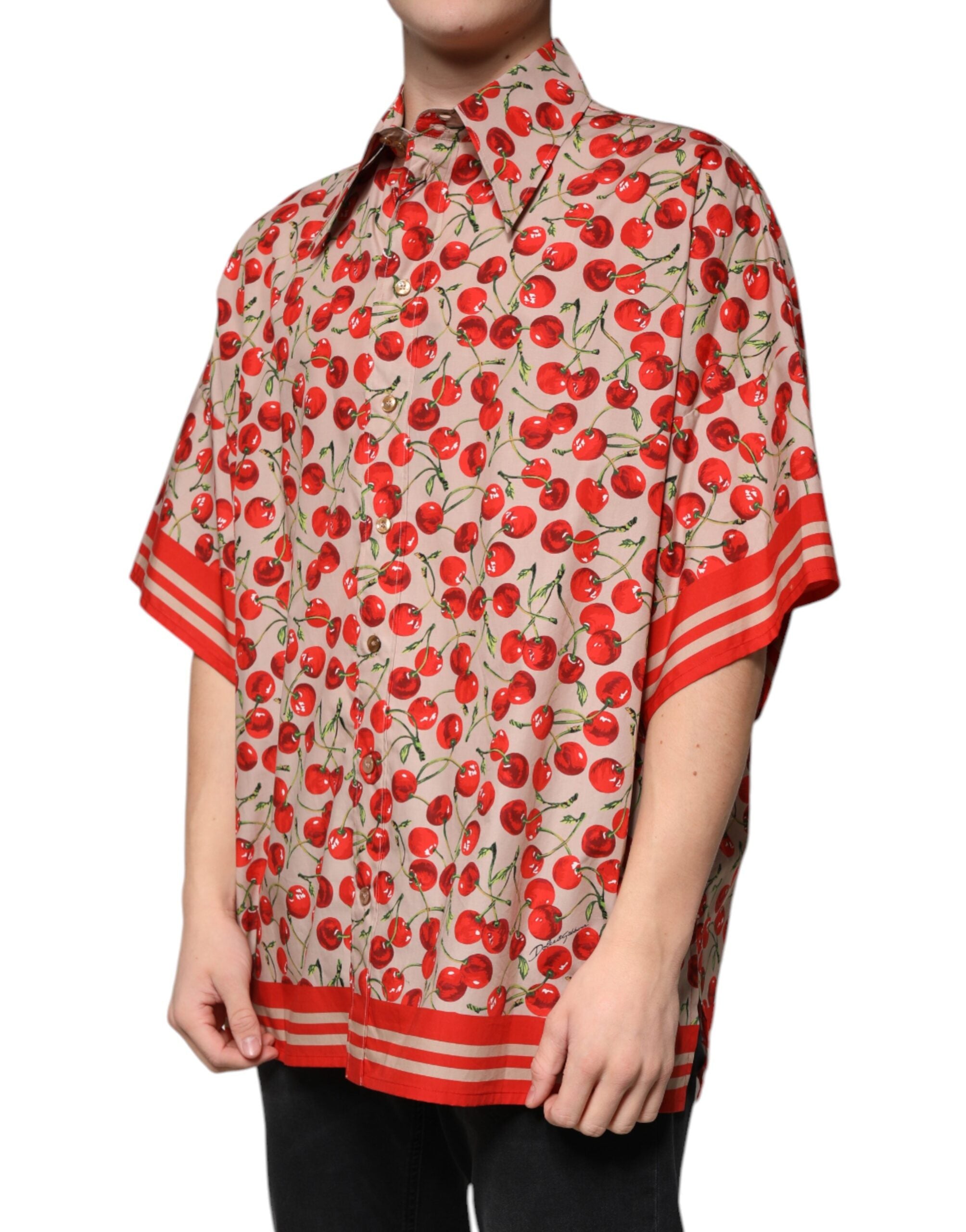 Dolce & Gabbana Beige Cherry Button Down Men Casual Shirt -   -  Dolce & Gabbana.