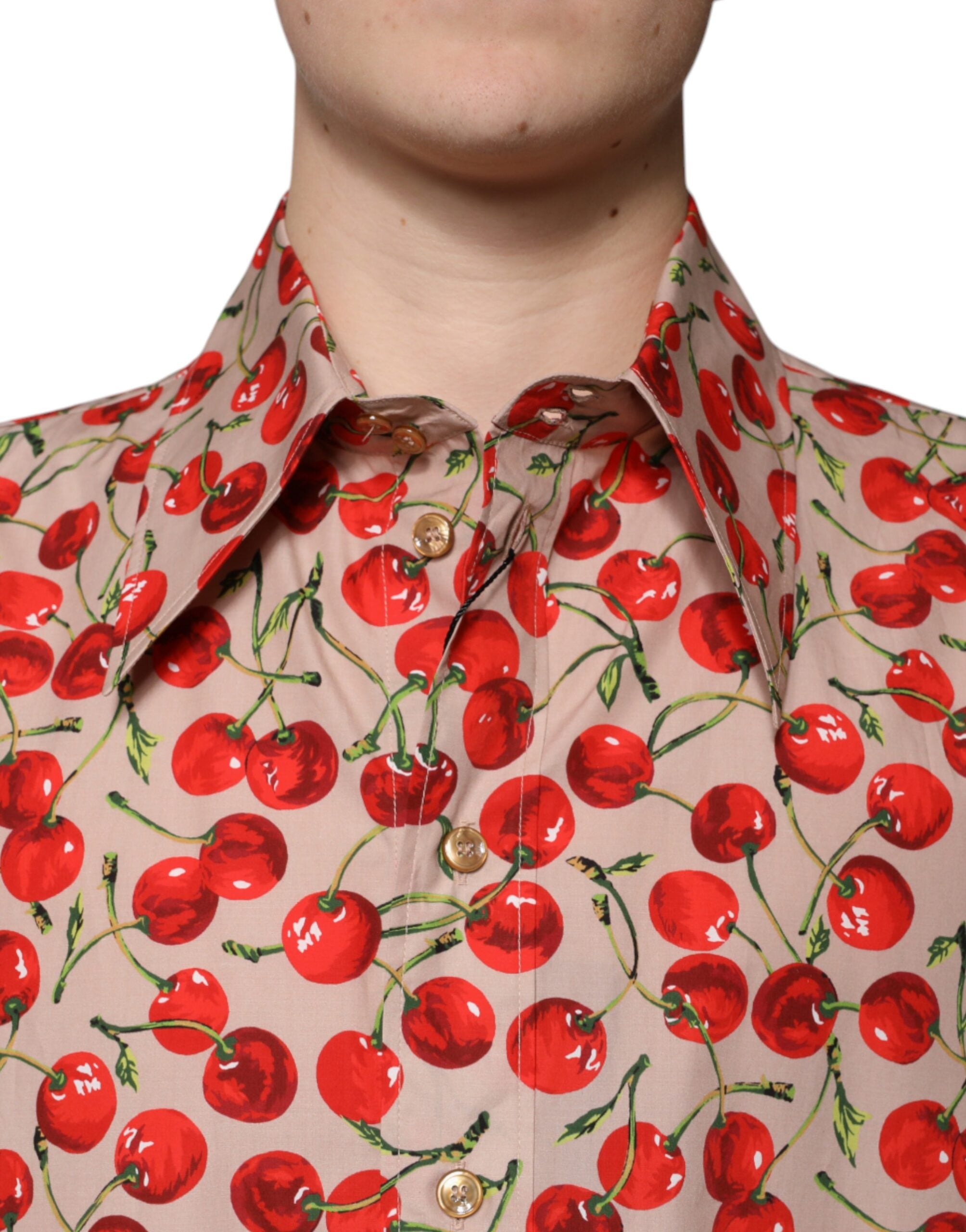Dolce & Gabbana Beige Cherry Button Down Men Casual Shirt -   -  Dolce & Gabbana.