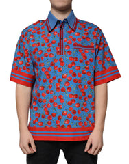 Dolce & Gabbana Blue Cherry Cotton Collared Men Polo T-shirt -   -  Dolce & Gabbana.