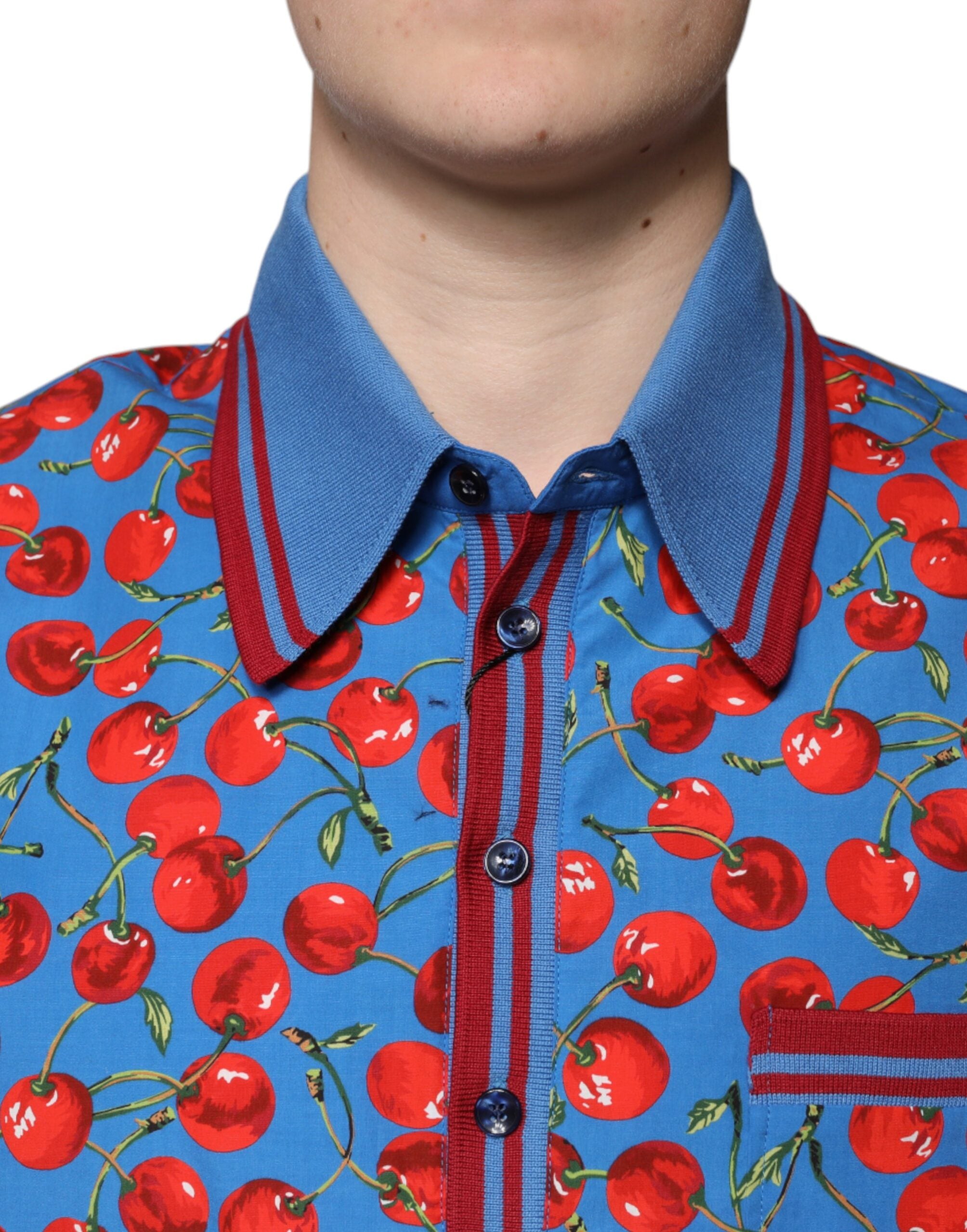 Dolce & Gabbana Blue Cherry Cotton Collared Men Polo T-shirt -   -  Dolce & Gabbana.