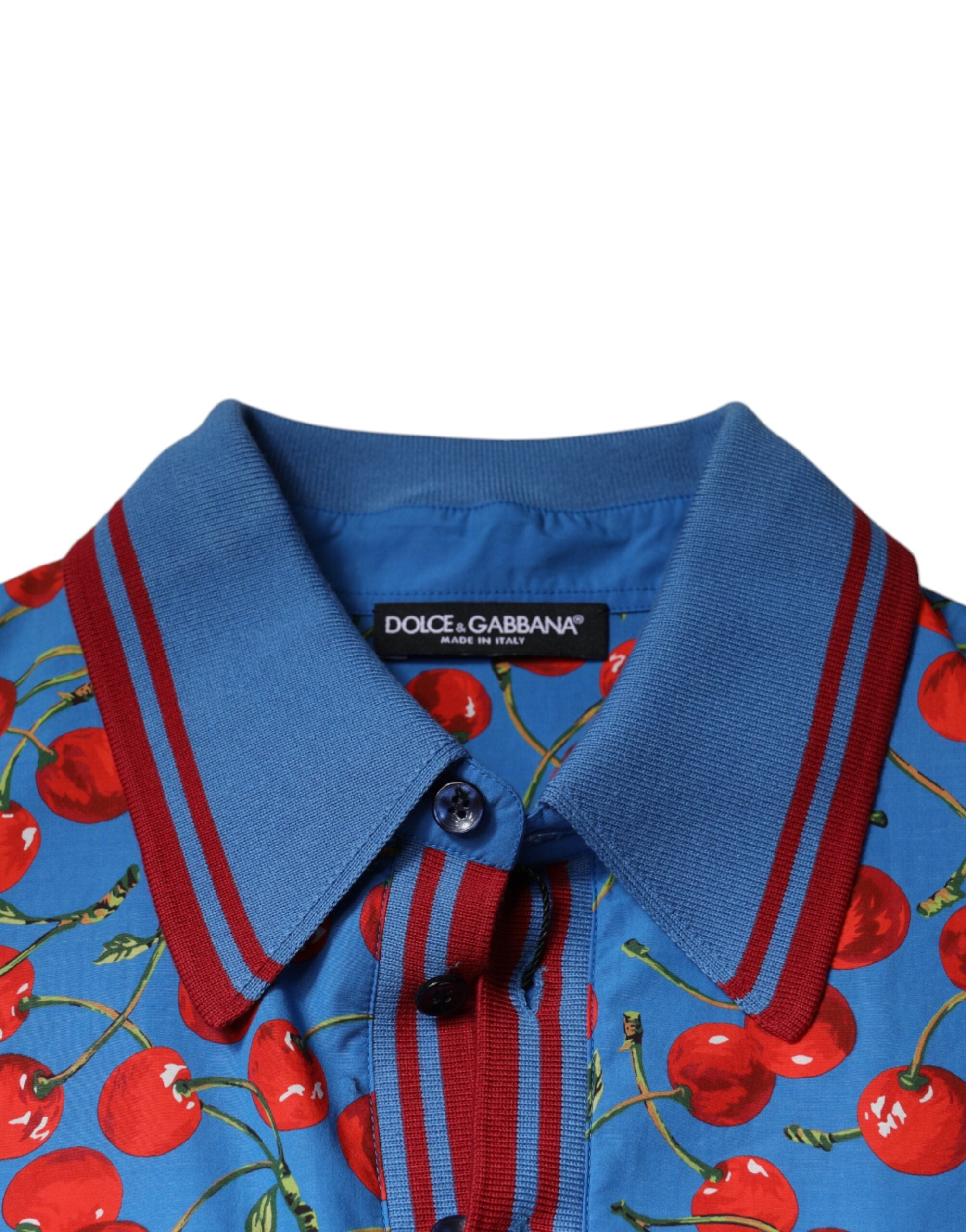 Dolce & Gabbana Blue Cherry Cotton Collared Men Polo T-shirt -   -  Dolce & Gabbana.