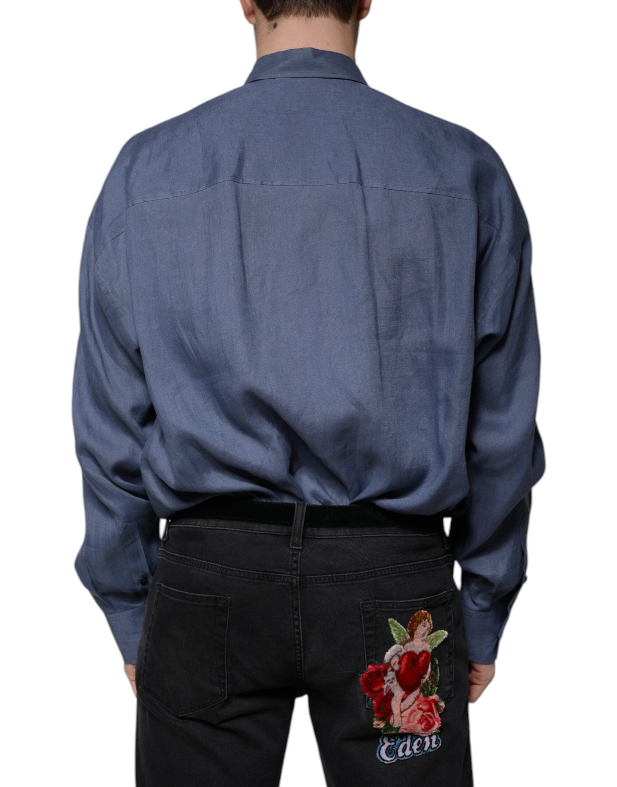 Dolce & Gabbana Blue Logo Long Sleeve Button Down Casual Shirt -   -  Dolce & Gabbana.