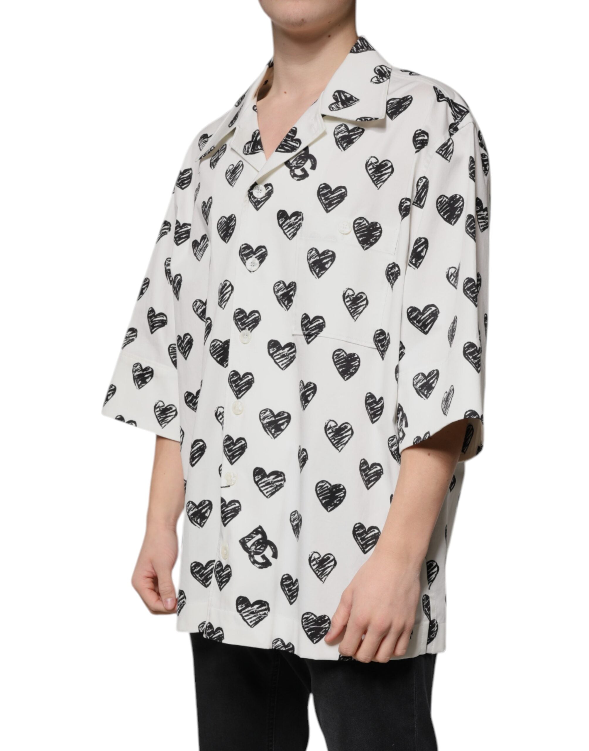Dolce & Gabbana White Heart Print Short Sleeve Casual Shirt -   -  Dolce & Gabbana.