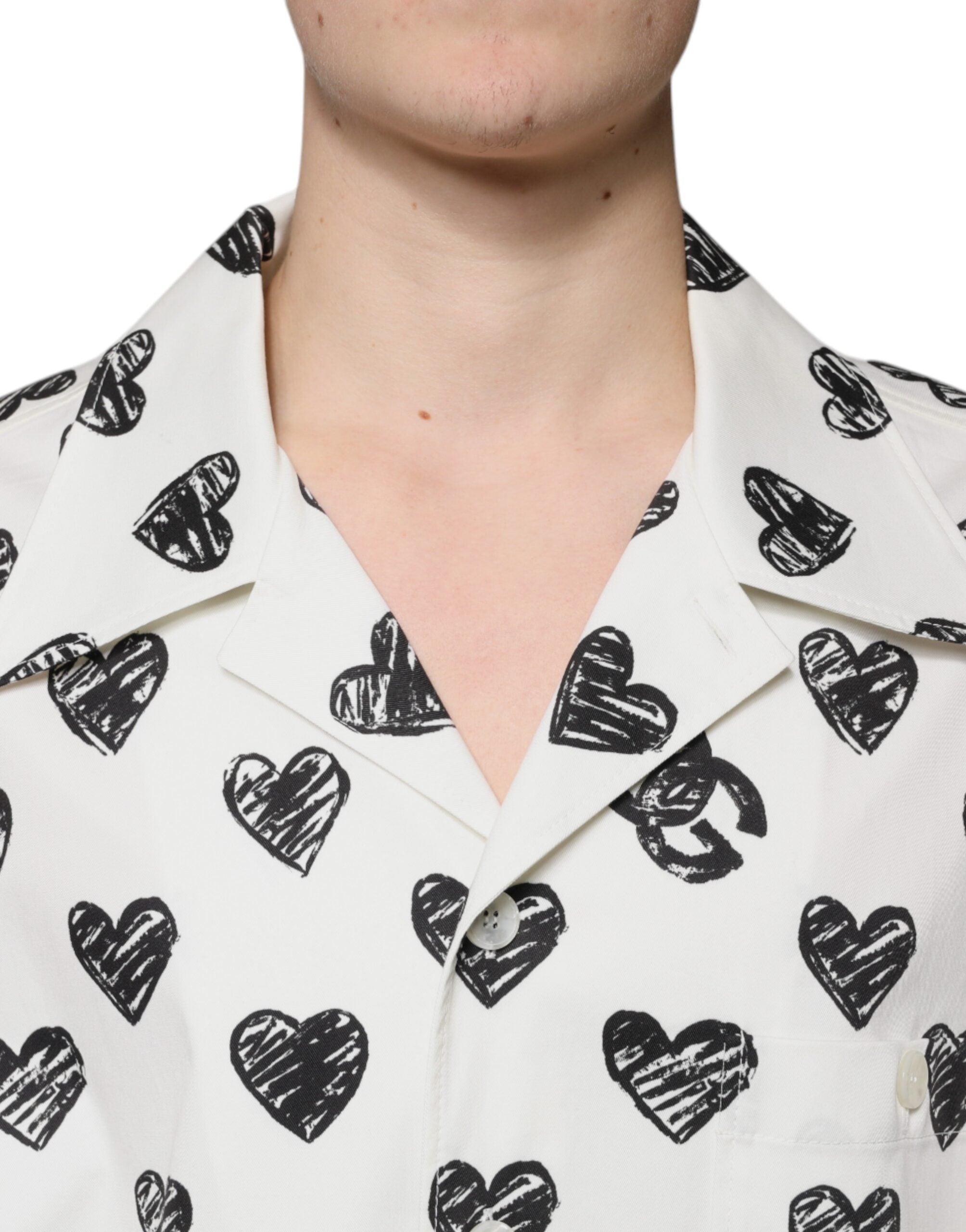 Dolce & Gabbana White Heart Print Short Sleeve Casual Shirt -   -  Dolce & Gabbana.