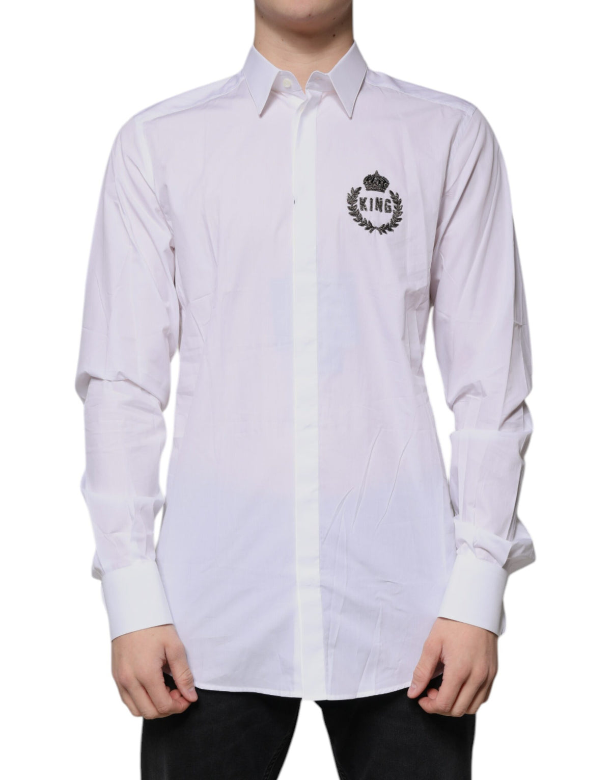 Dolce & Gabbana White Cotton Logo Formal Men GOLD Dress Shirt -   -  Dolce & Gabbana.