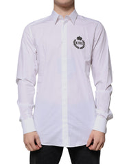 Dolce & Gabbana White Cotton Logo Formal Men GOLD Dress Shirt -   -  Dolce & Gabbana.
