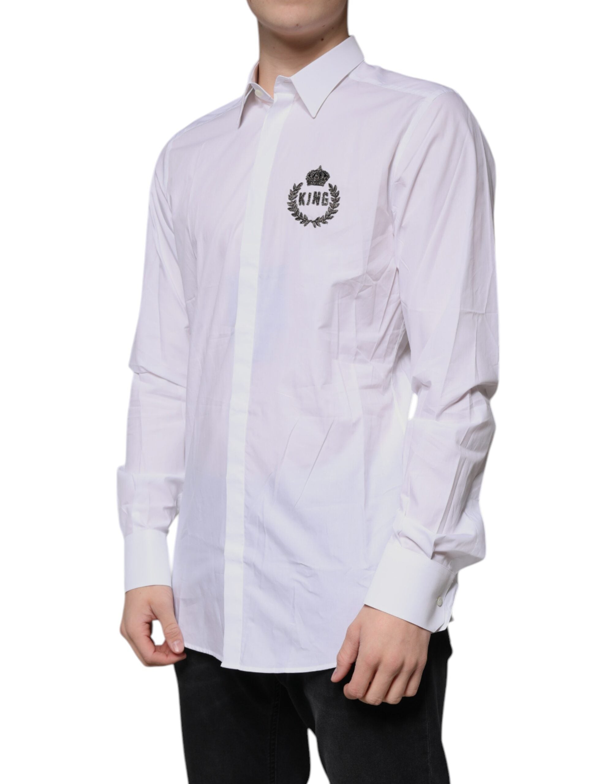 Dolce & Gabbana White Cotton Logo Formal Men GOLD Dress Shirt -   -  Dolce & Gabbana.