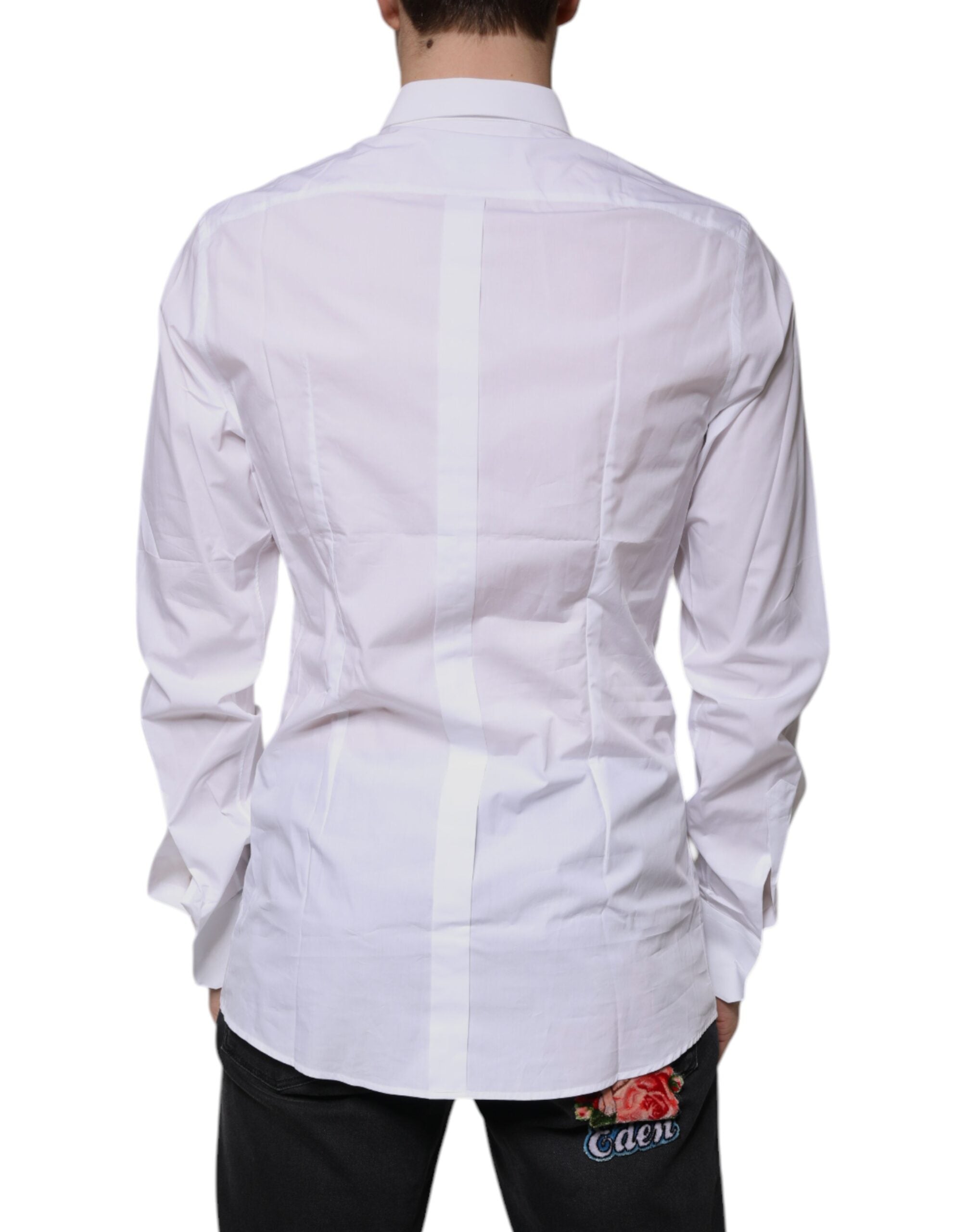 Dolce & Gabbana White Cotton Logo Formal Men GOLD Dress Shirt -   -  Dolce & Gabbana.