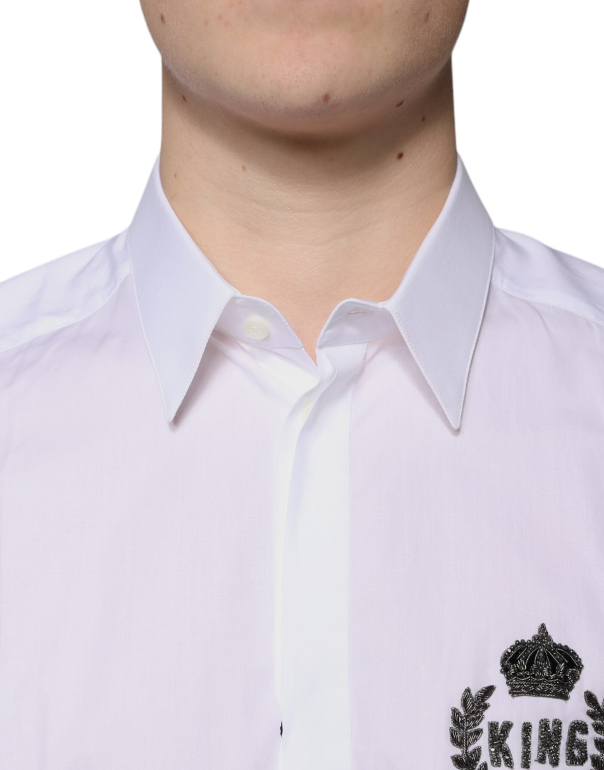 Dolce & Gabbana White Cotton Logo Formal Men GOLD Dress Shirt -   -  Dolce & Gabbana.