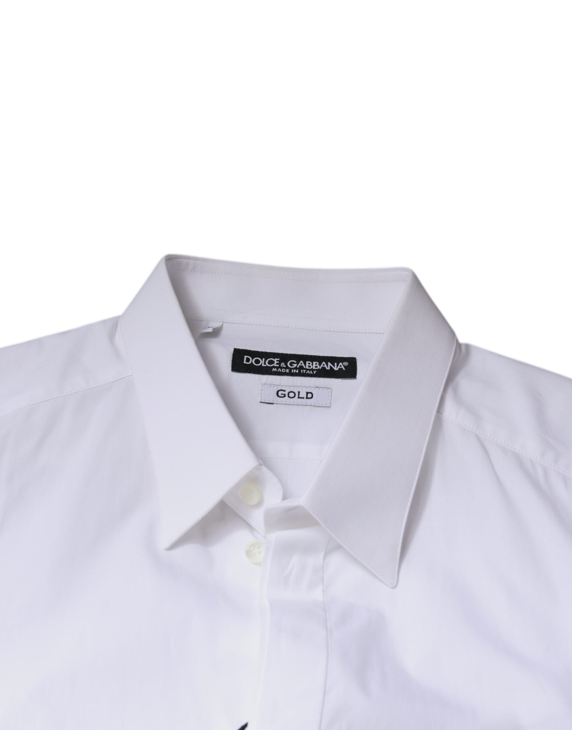 Dolce & Gabbana White Cotton Logo Formal Men GOLD Dress Shirt -   -  Dolce & Gabbana.