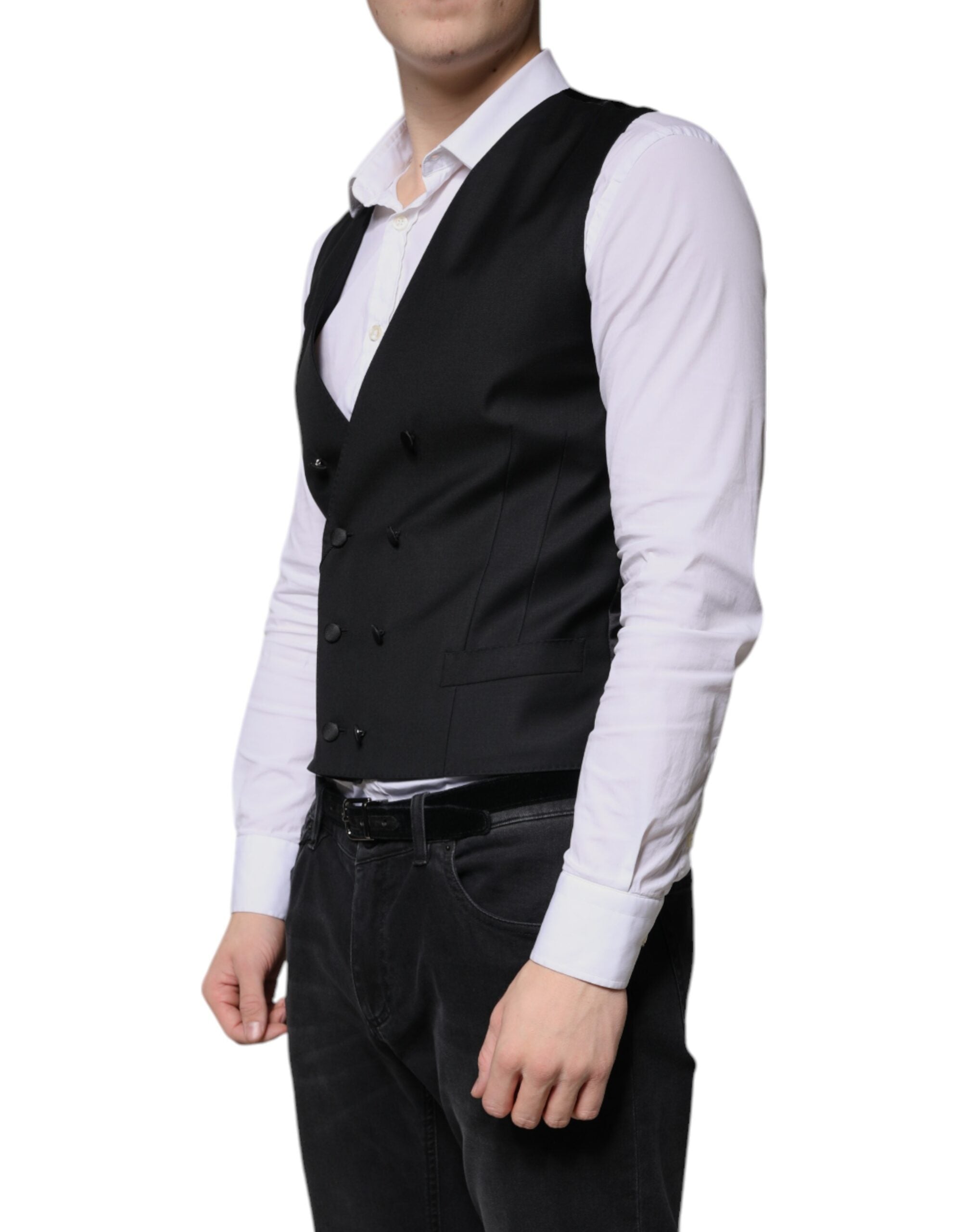 Dolce & Gabbana Black Wool Formal Dress Men Waistcoat Vest -   -  Dolce & Gabbana.