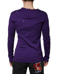Dolce & Gabbana Purple Cotton Round Neck Pullover Men Sweater -   -  Dolce & Gabbana.