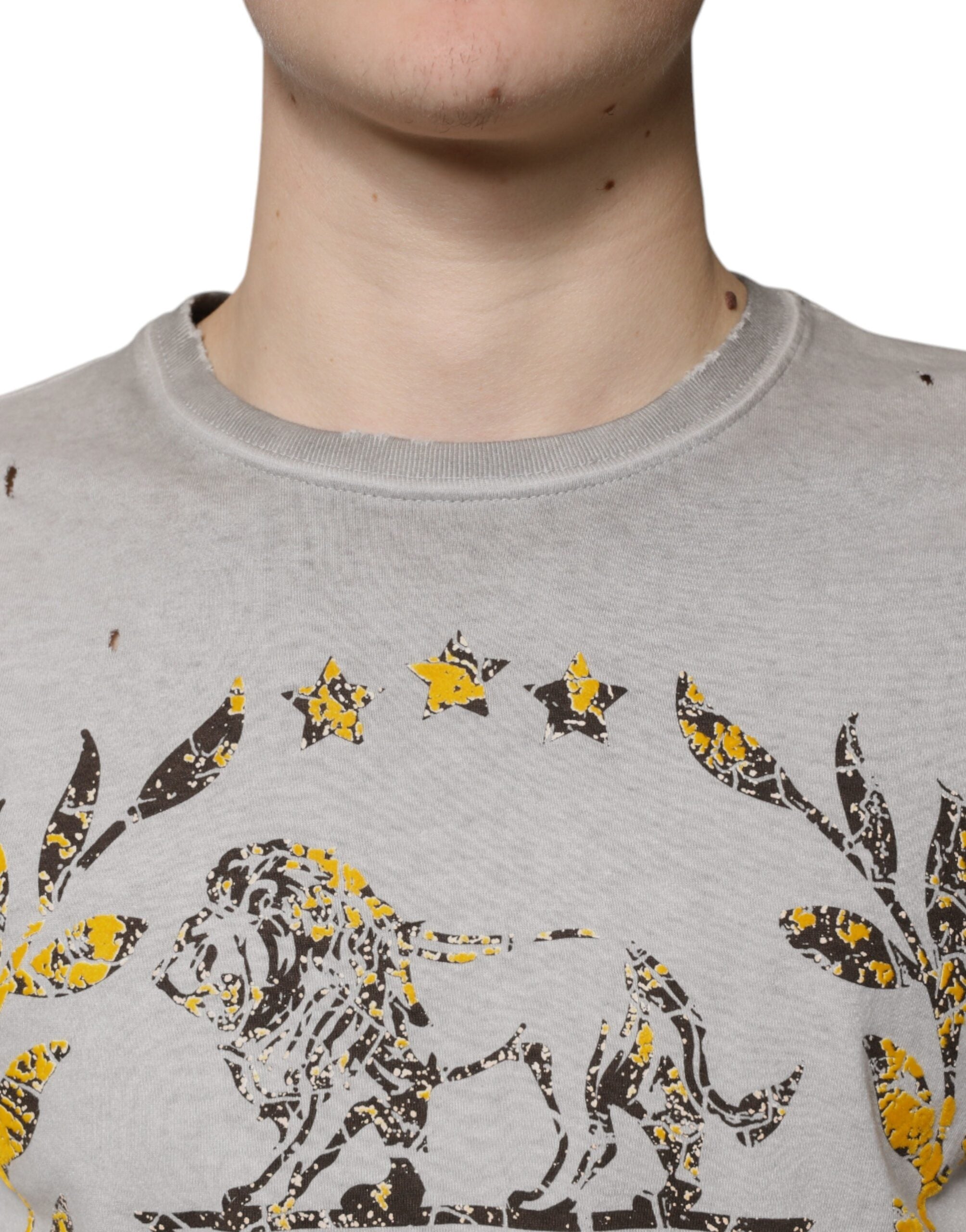 Dolce & Gabbana Gray Printed Cotton Crewneck Pullover Sweater -   -  Dolce & Gabbana.
