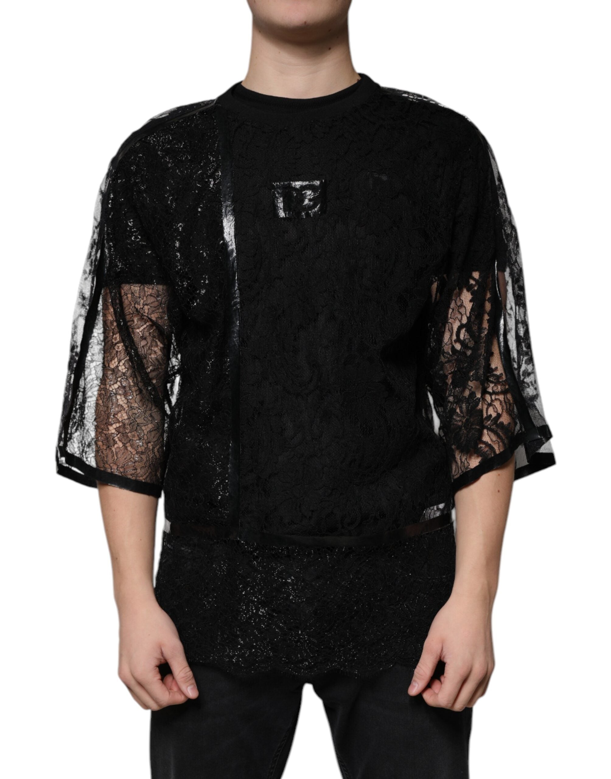 Dolce & Gabbana Black Nylon Floral Lace Crew Neck T-shirt -   -  Dolce & Gabbana.