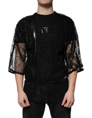 Dolce & Gabbana Black Nylon Floral Lace Crew Neck T-shirt -   -  Dolce & Gabbana.