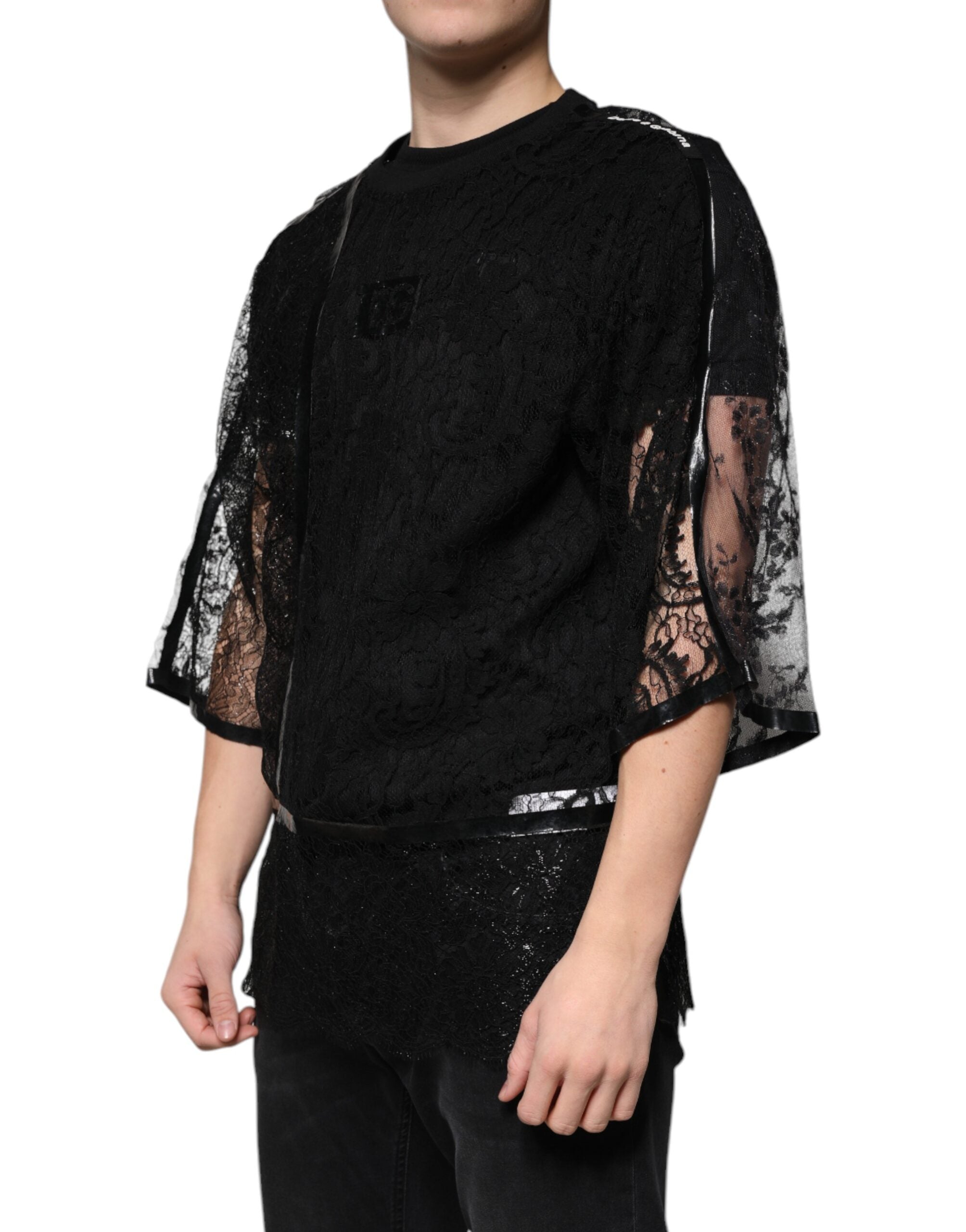 Dolce & Gabbana Black Nylon Floral Lace Crew Neck T-shirt -   -  Dolce & Gabbana.