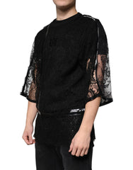 Dolce & Gabbana Black Nylon Floral Lace Crew Neck T-shirt -   -  Dolce & Gabbana.