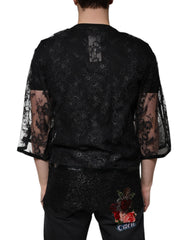 Dolce & Gabbana Black Nylon Floral Lace Crew Neck T-shirt -   -  Dolce & Gabbana.