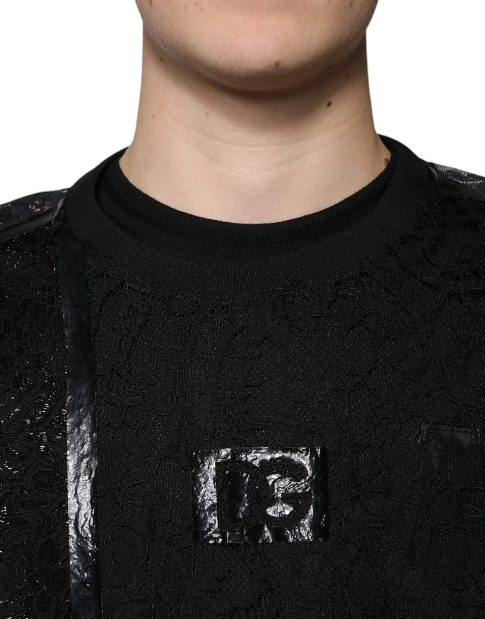 Dolce & Gabbana Black Nylon Floral Lace Crew Neck T-shirt -   -  Dolce & Gabbana.