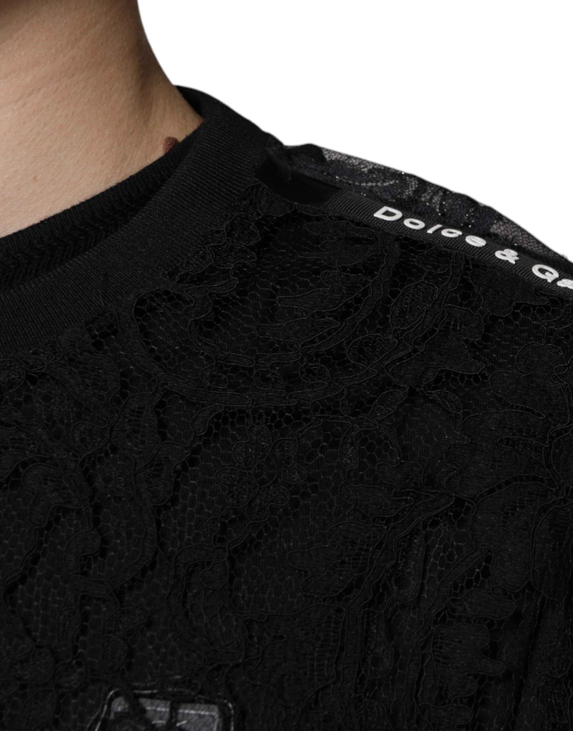 Dolce & Gabbana Black Nylon Floral Lace Crew Neck T-shirt -   -  Dolce & Gabbana.