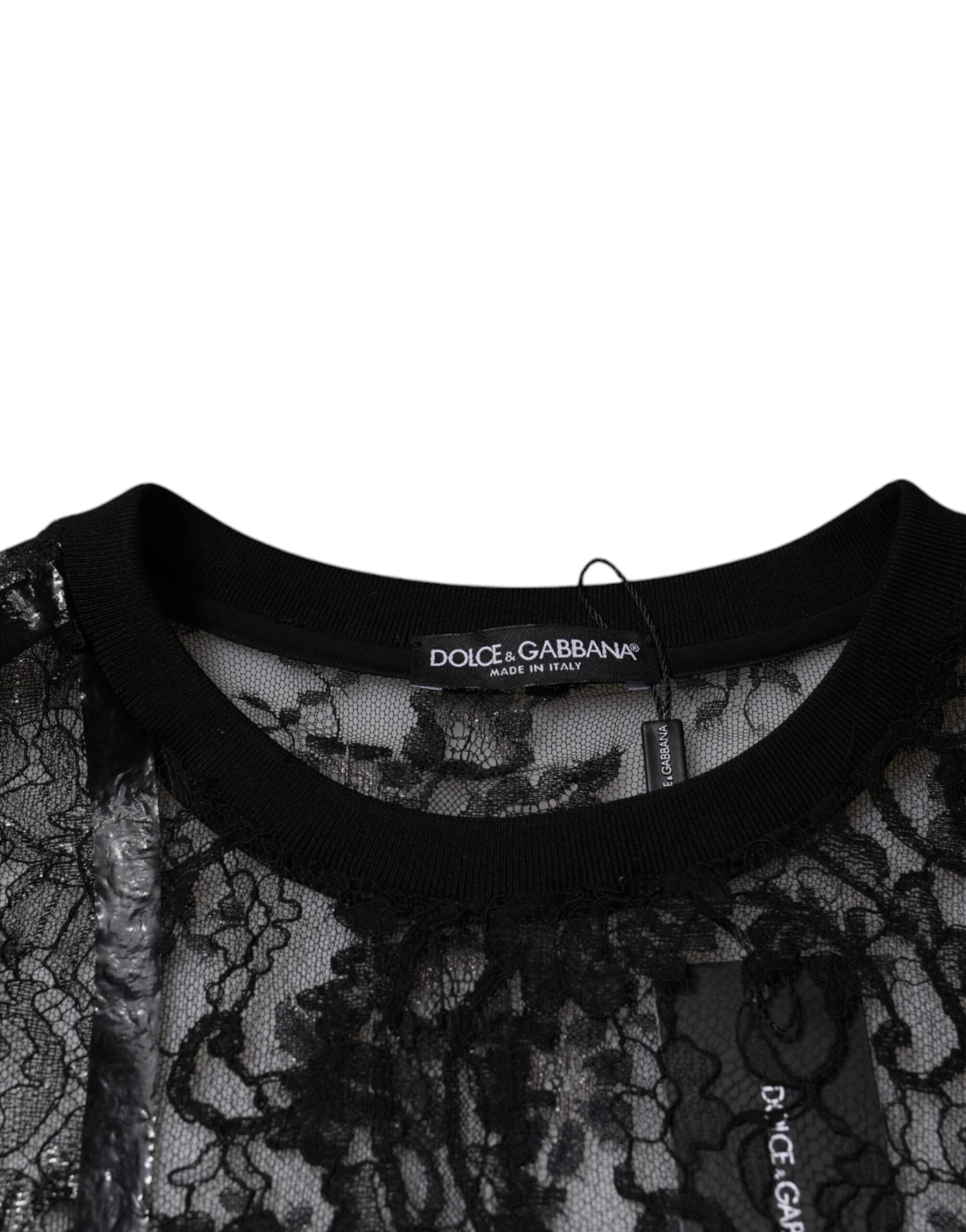 Dolce & Gabbana Black Nylon Floral Lace Crew Neck T-shirt -   -  Dolce & Gabbana.