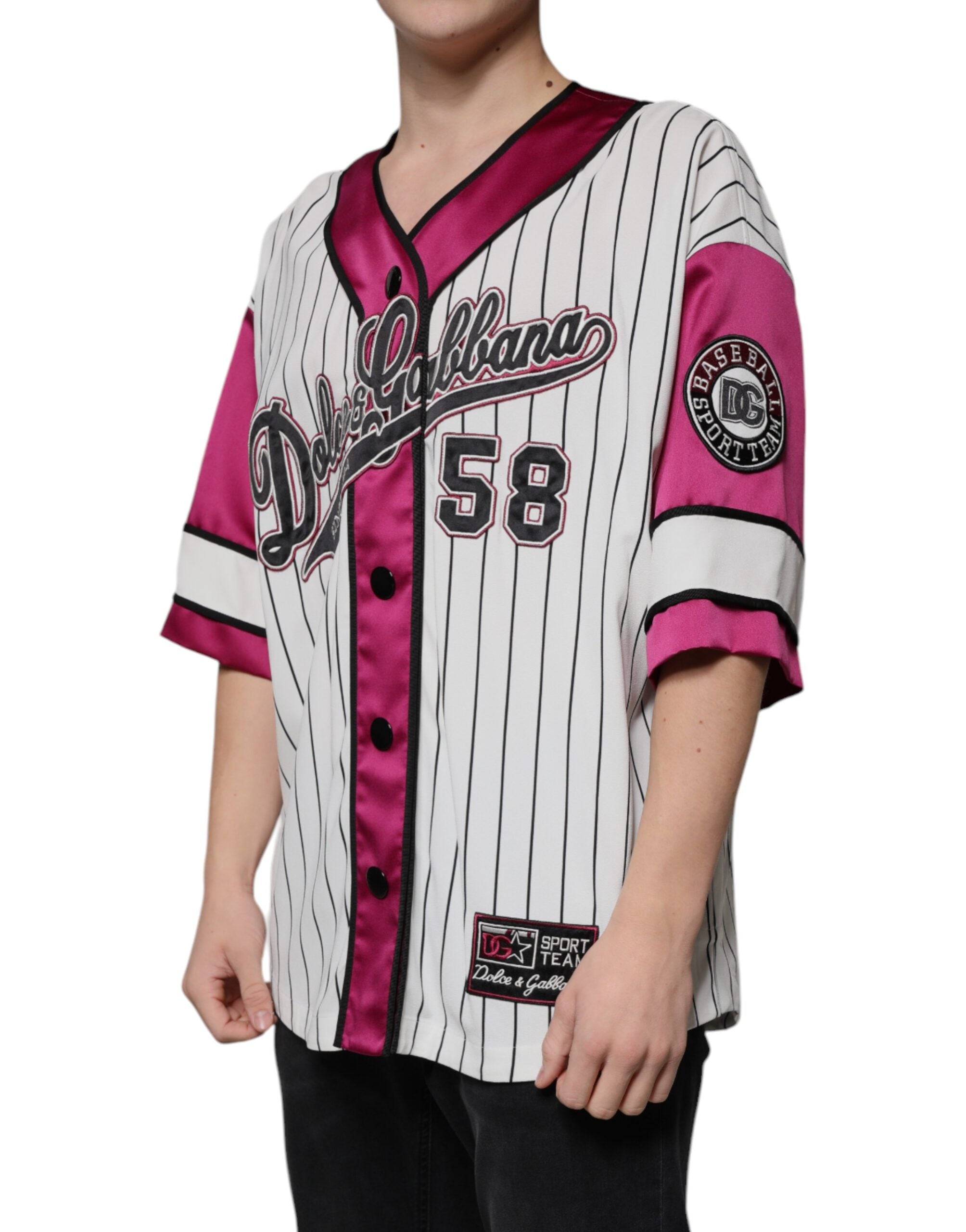 Dolce & Gabbana Multicolor Logo Jersey Button V-neck T-shirt -   -  Dolce & Gabbana.