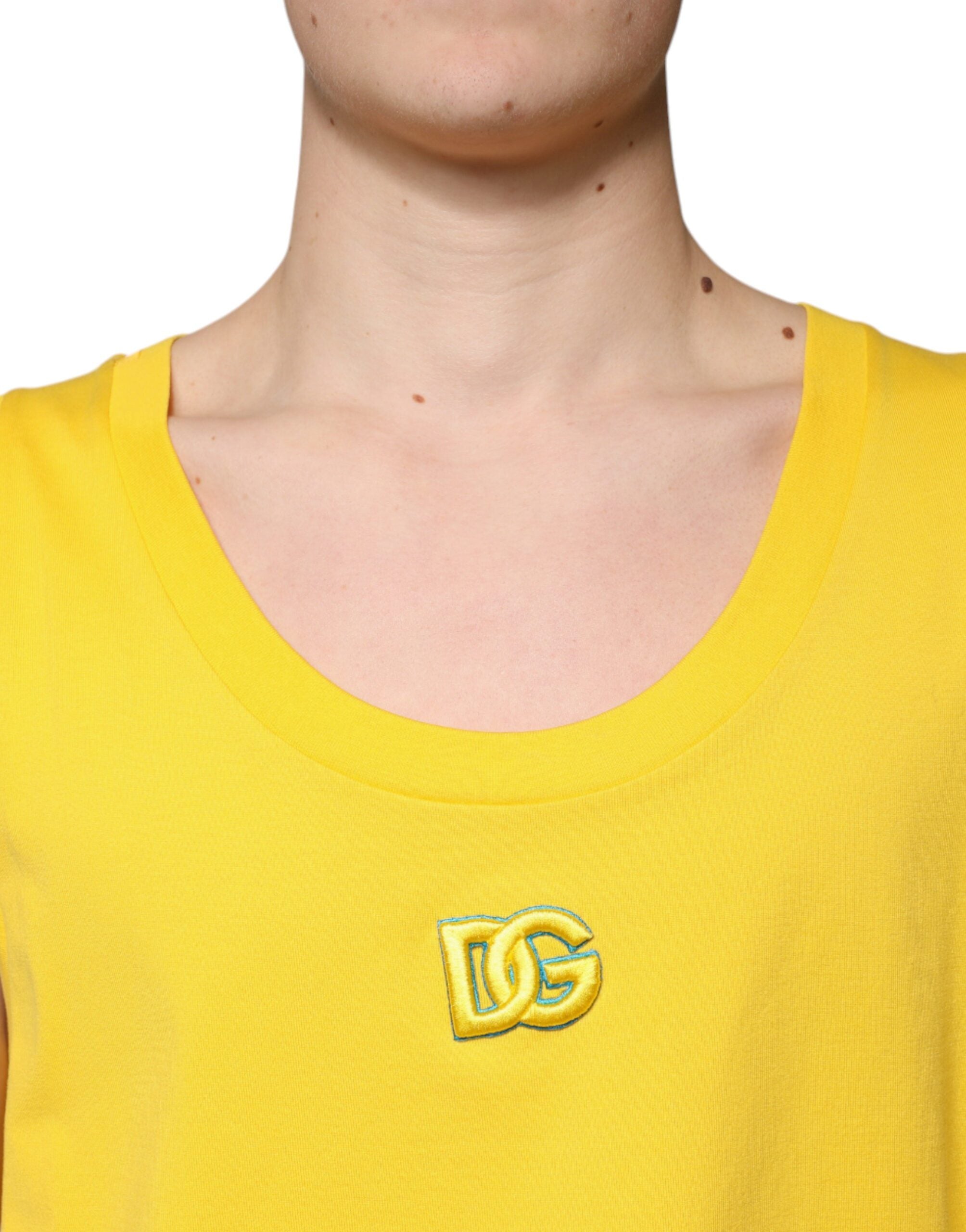 Dolce & Gabbana Yellow Cotton Round Neck Sleeveless T-shirt -   -  Dolce & Gabbana.