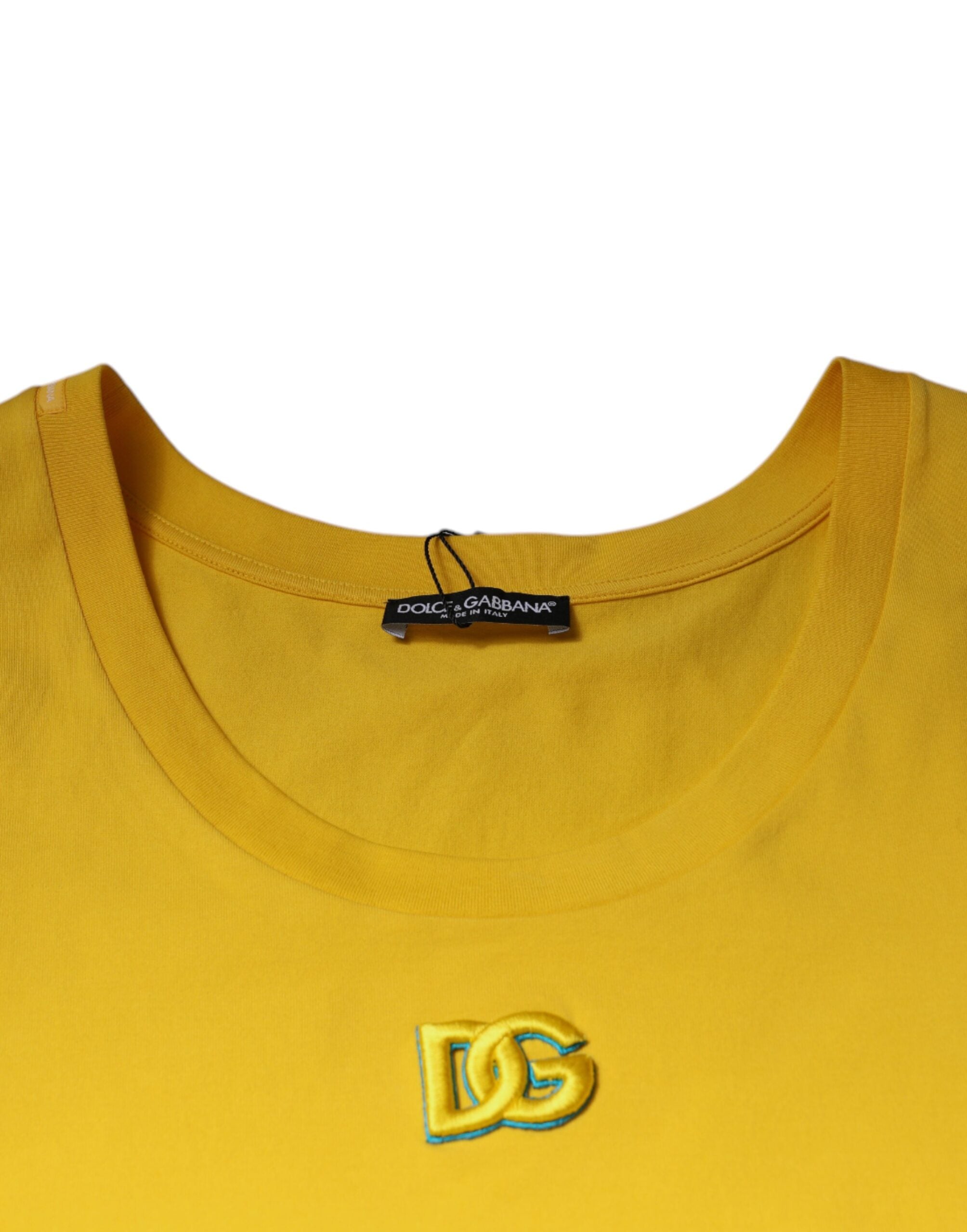 Dolce & Gabbana Yellow Cotton Round Neck Sleeveless T-shirt -   -  Dolce & Gabbana.