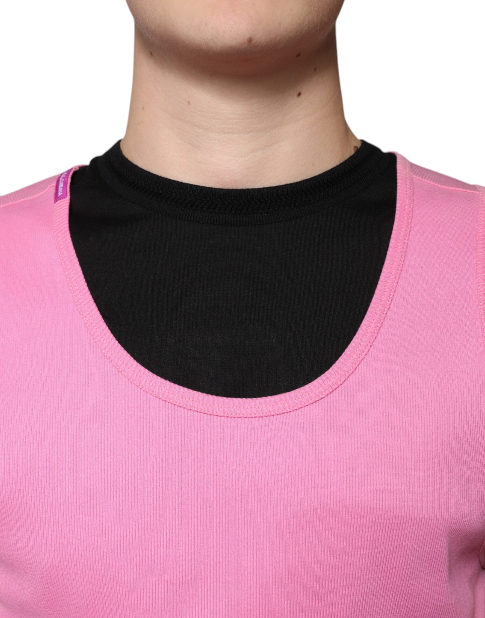 Dolce & Gabbana Pink Cotton Round Neck Sleeveless T-shirt -   -  Dolce & Gabbana.