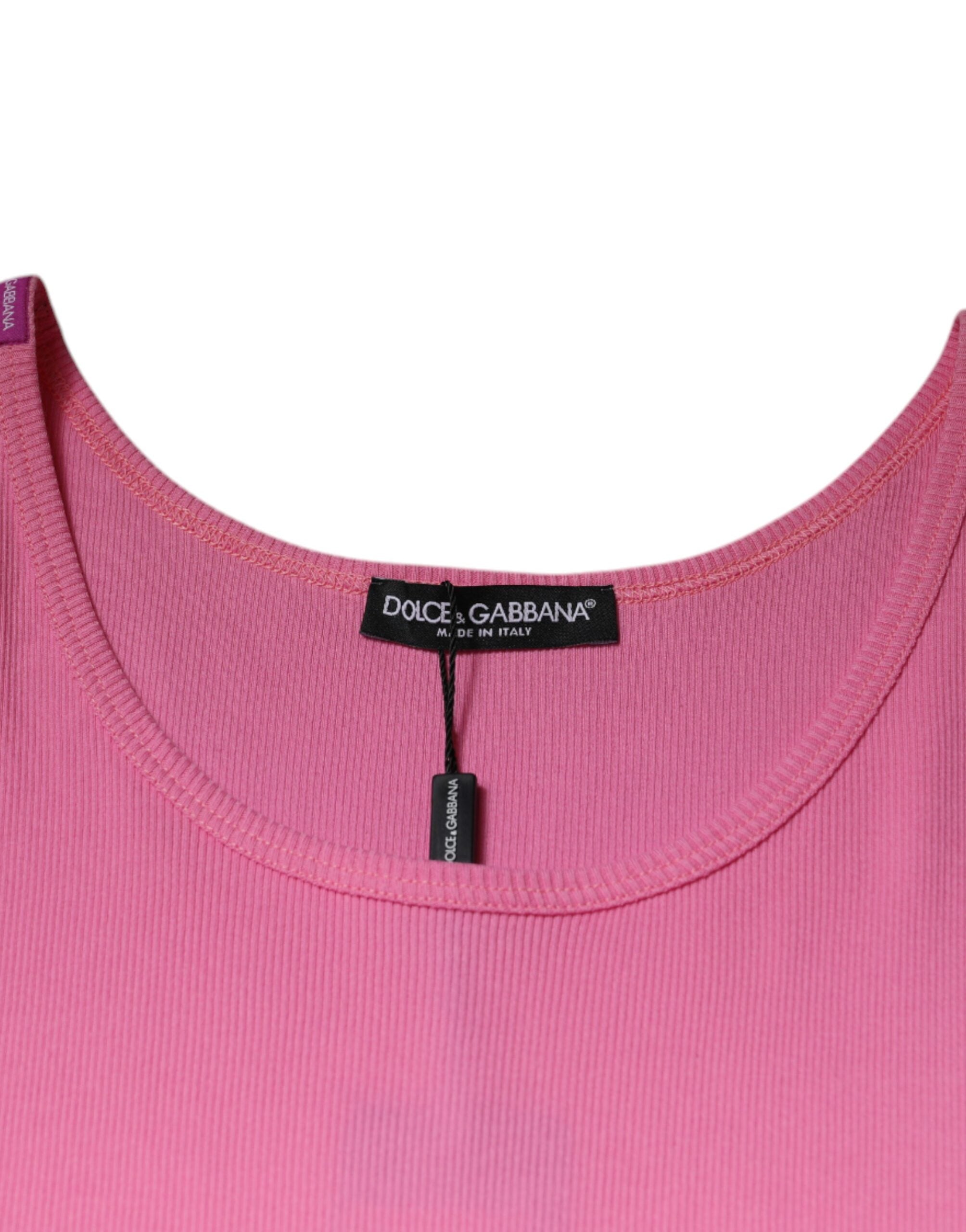 Dolce & Gabbana Pink Cotton Round Neck Sleeveless T-shirt -   -  Dolce & Gabbana.