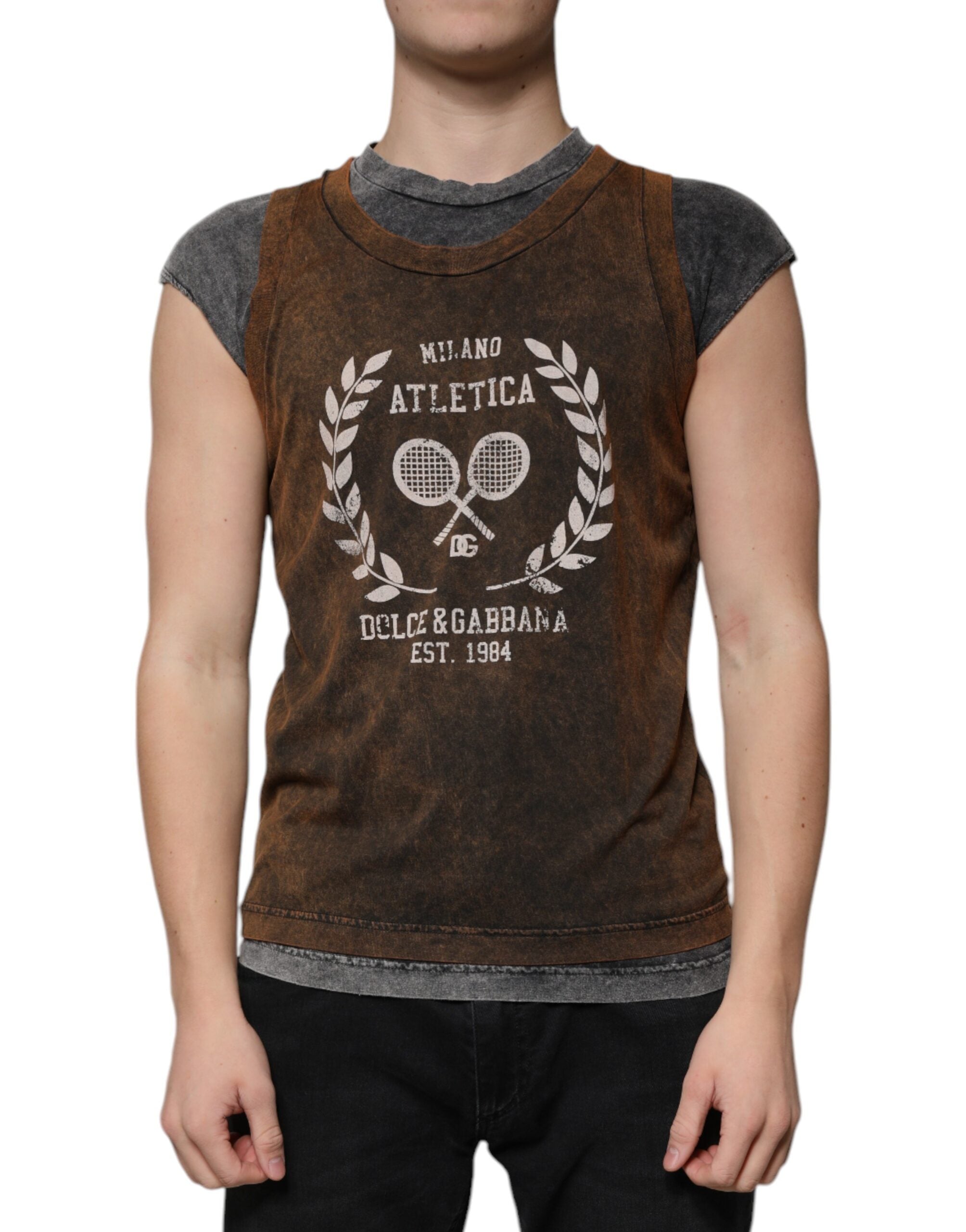Dolce & Gabbana Brown Cotton Crew Neck Sleeveless T-shirt -   -  Dolce & Gabbana.