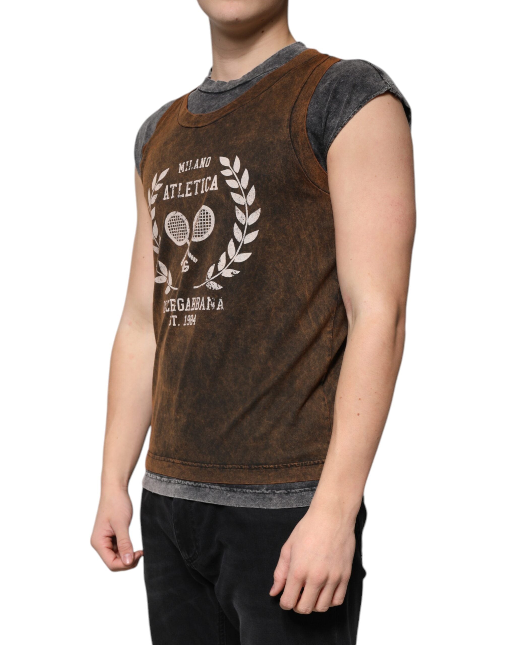 Dolce & Gabbana Brown Cotton Crew Neck Sleeveless T-shirt -   -  Dolce & Gabbana.