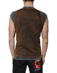 Dolce & Gabbana Brown Cotton Crew Neck Sleeveless T-shirt -   -  Dolce & Gabbana.