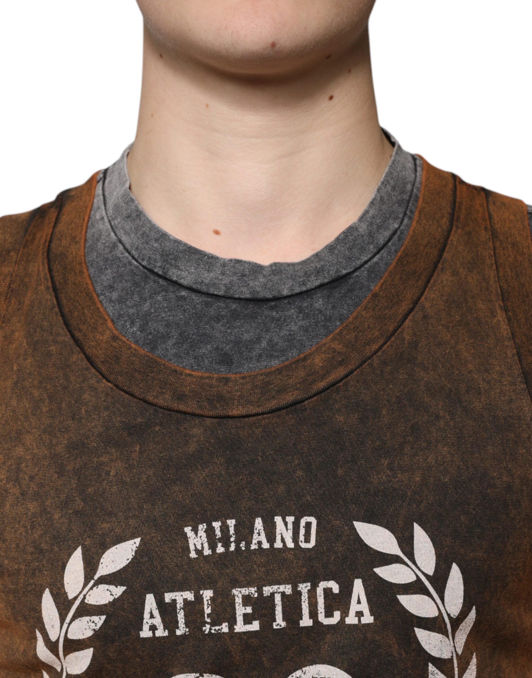 Dolce & Gabbana Brown Cotton Crew Neck Sleeveless T-shirt -   -  Dolce & Gabbana.