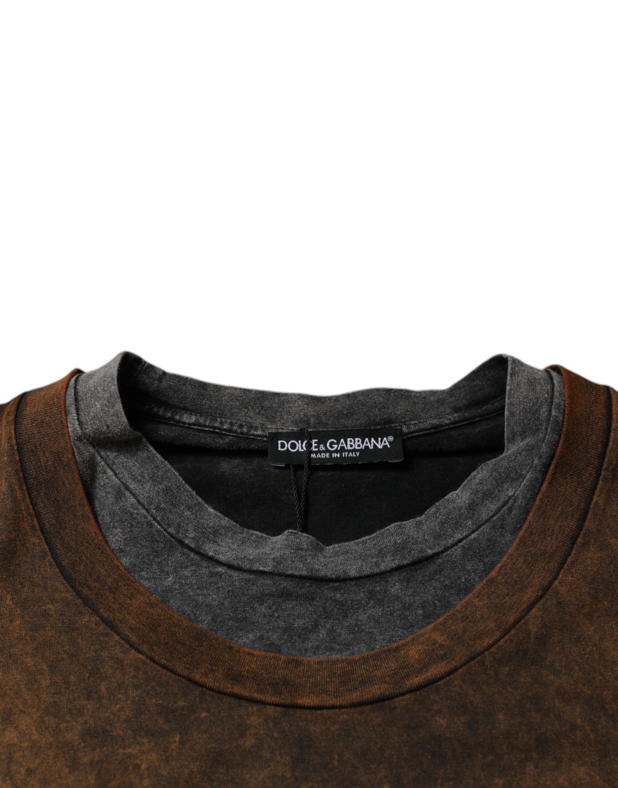 Dolce & Gabbana Brown Cotton Crew Neck Sleeveless T-shirt -   -  Dolce & Gabbana.
