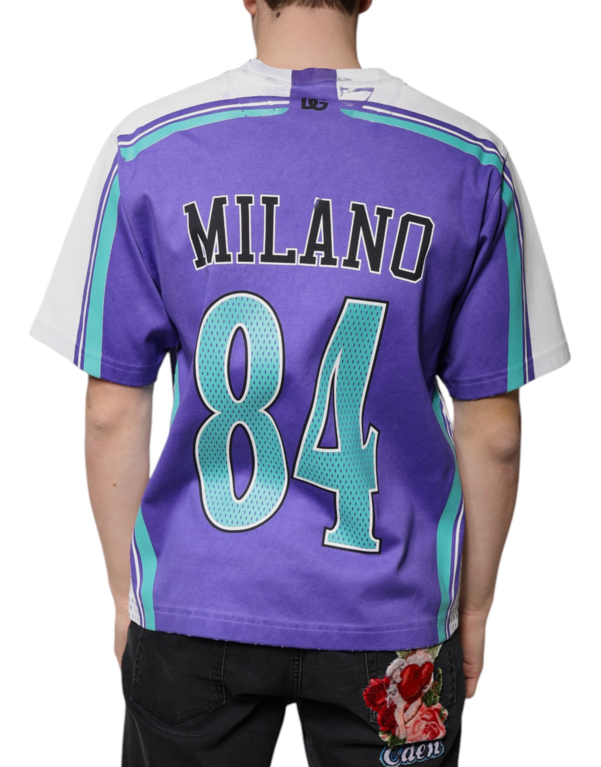 Dolce & Gabbana Purple Logo Jersey Cotton V-neck T-shirt -   -  Dolce & Gabbana.