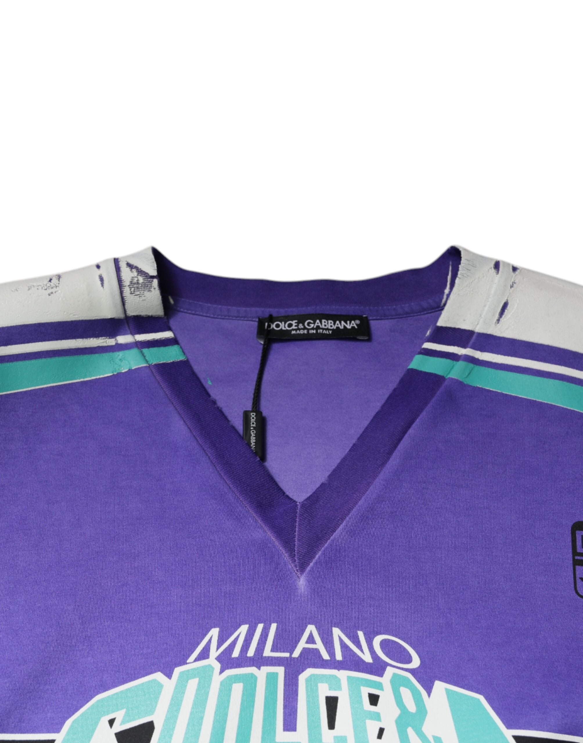 Dolce & Gabbana Purple Logo Jersey Cotton V-neck T-shirt -   -  Dolce & Gabbana.