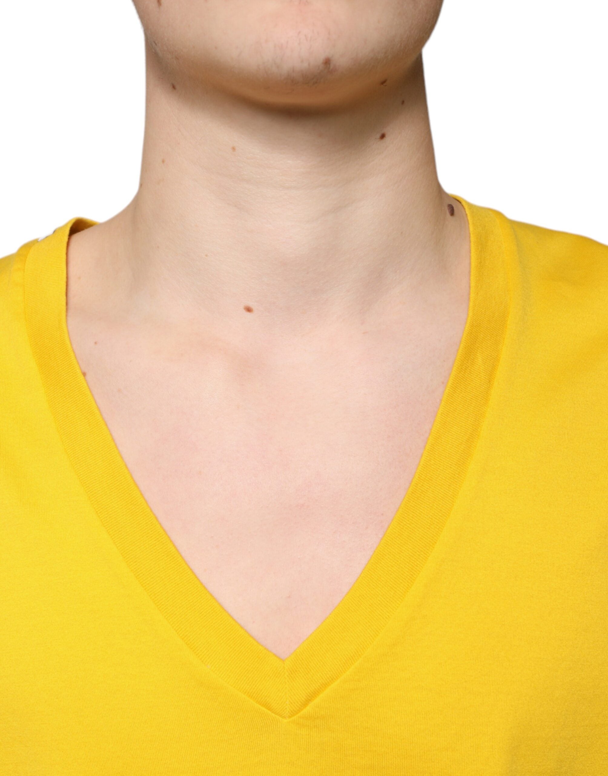 Dolce & Gabbana Yellow Cotton V-neck Short Sleeves T-shirt -   -  Dolce & Gabbana.