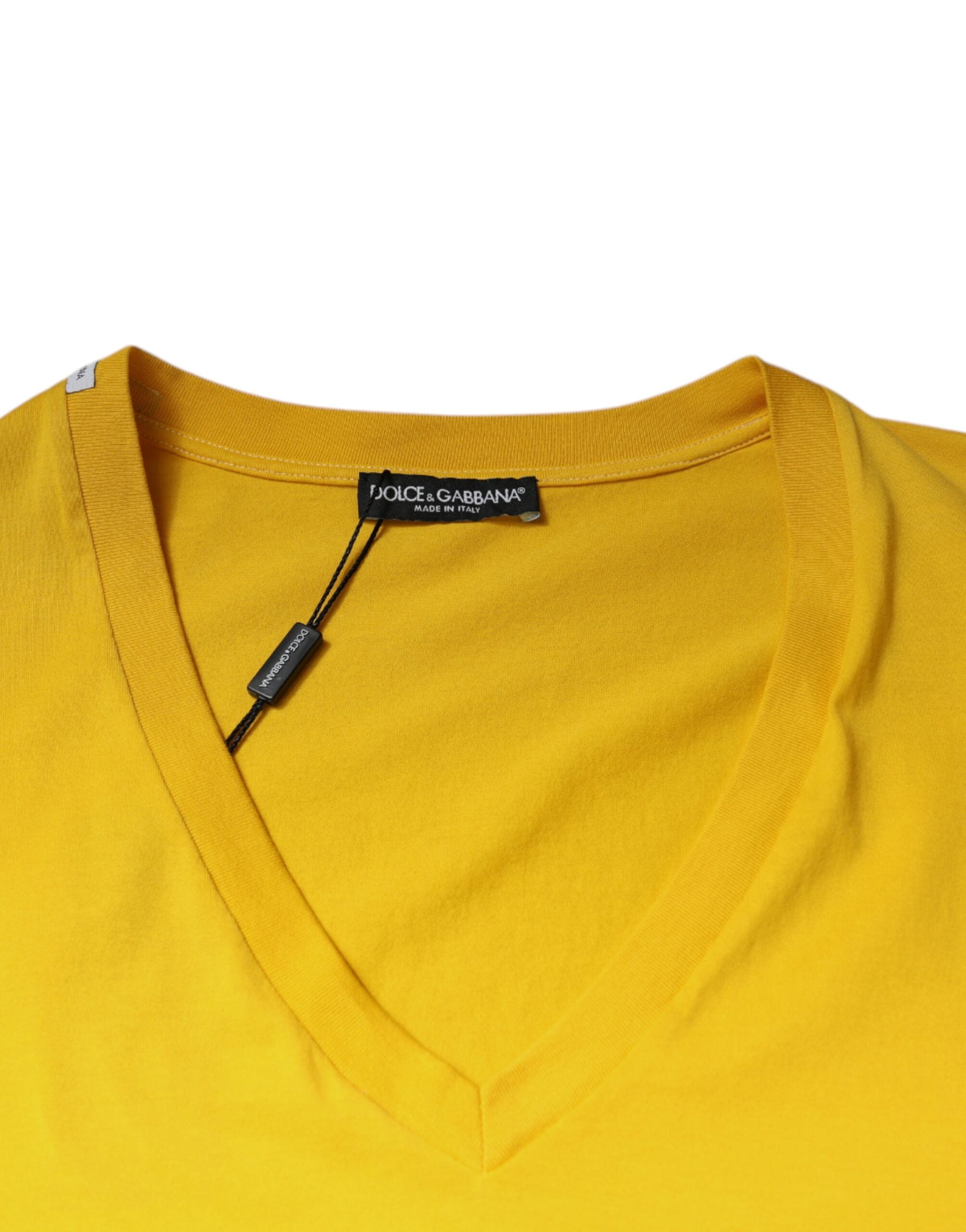 Dolce & Gabbana Yellow Cotton V-neck Short Sleeves T-shirt -   -  Dolce & Gabbana.