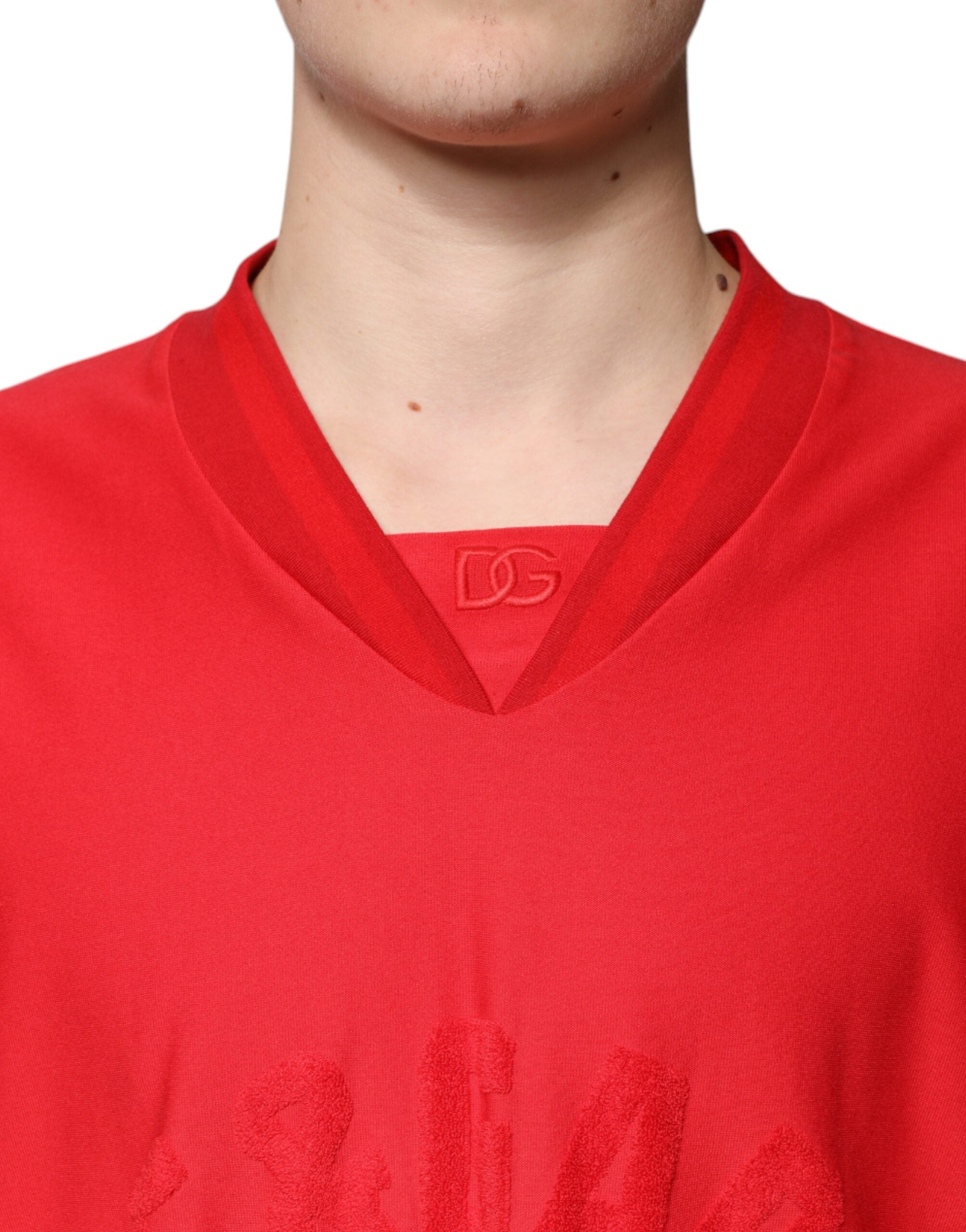 Dolce & Gabbana Red Cotton V-neck Short Sleeves T-shirt -   -  Dolce & Gabbana.