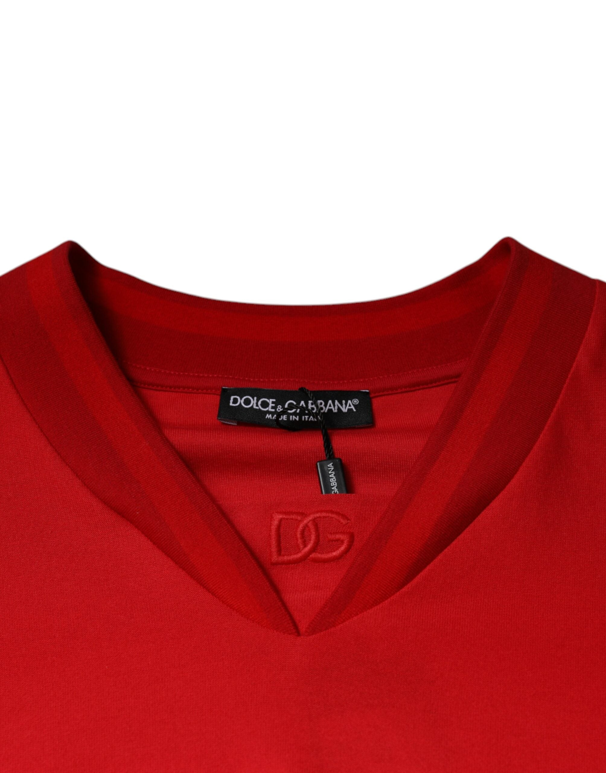 Dolce & Gabbana Red Cotton V-neck Short Sleeves T-shirt -   -  Dolce & Gabbana.