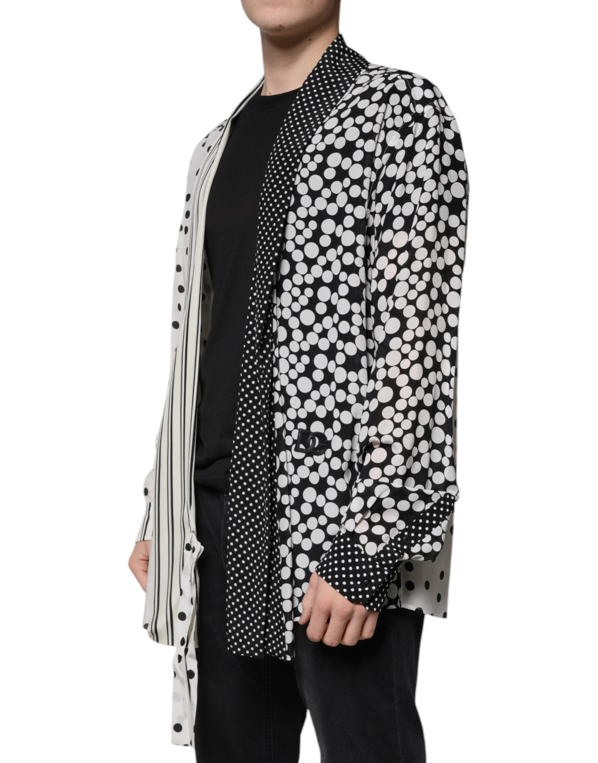 Dolce & Gabbana Black White Polka Dots Silk Men Casual Shirt -   -  Dolce & Gabbana.