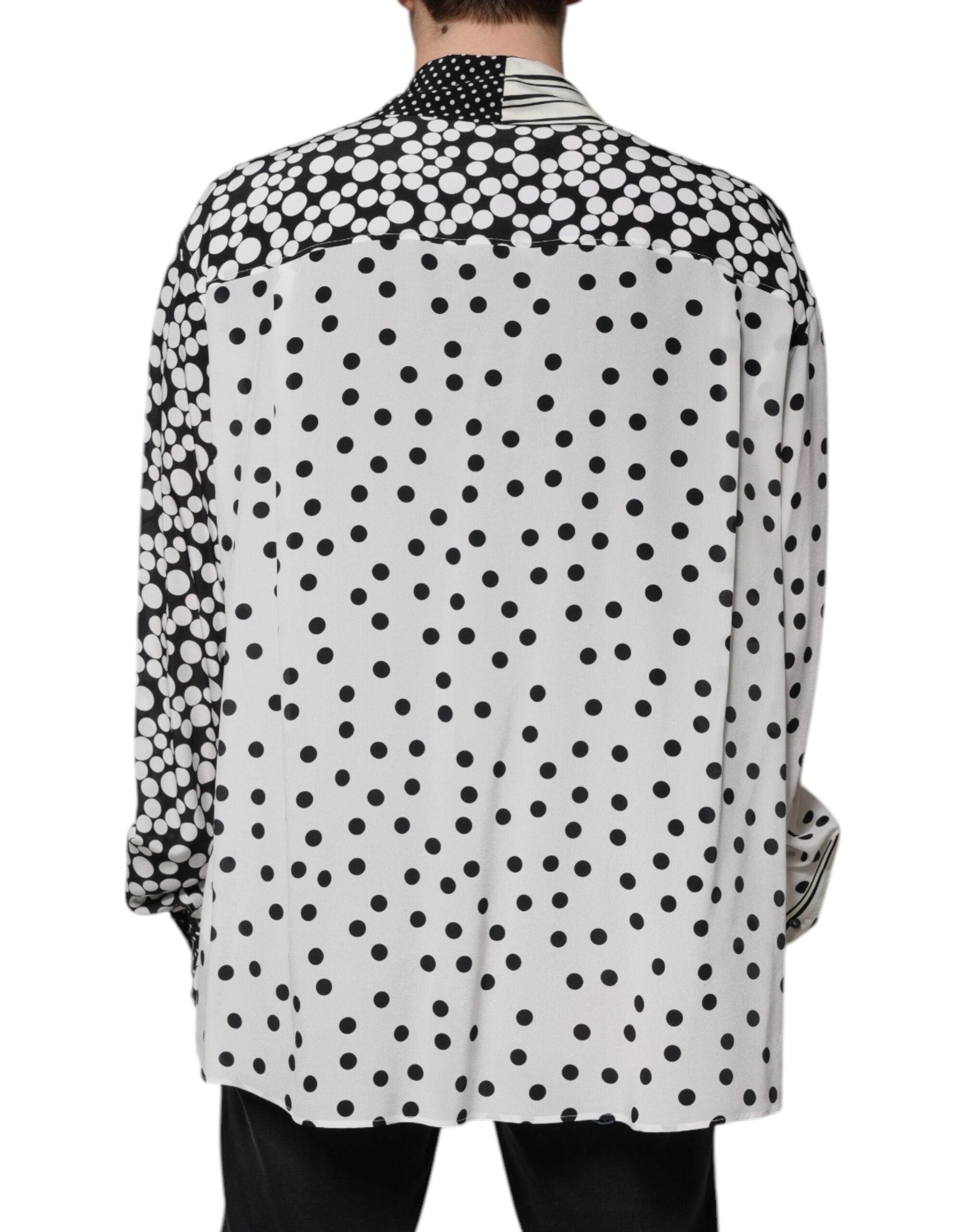 Dolce & Gabbana Black White Polka Dots Silk Men Casual Shirt -   -  Dolce & Gabbana.