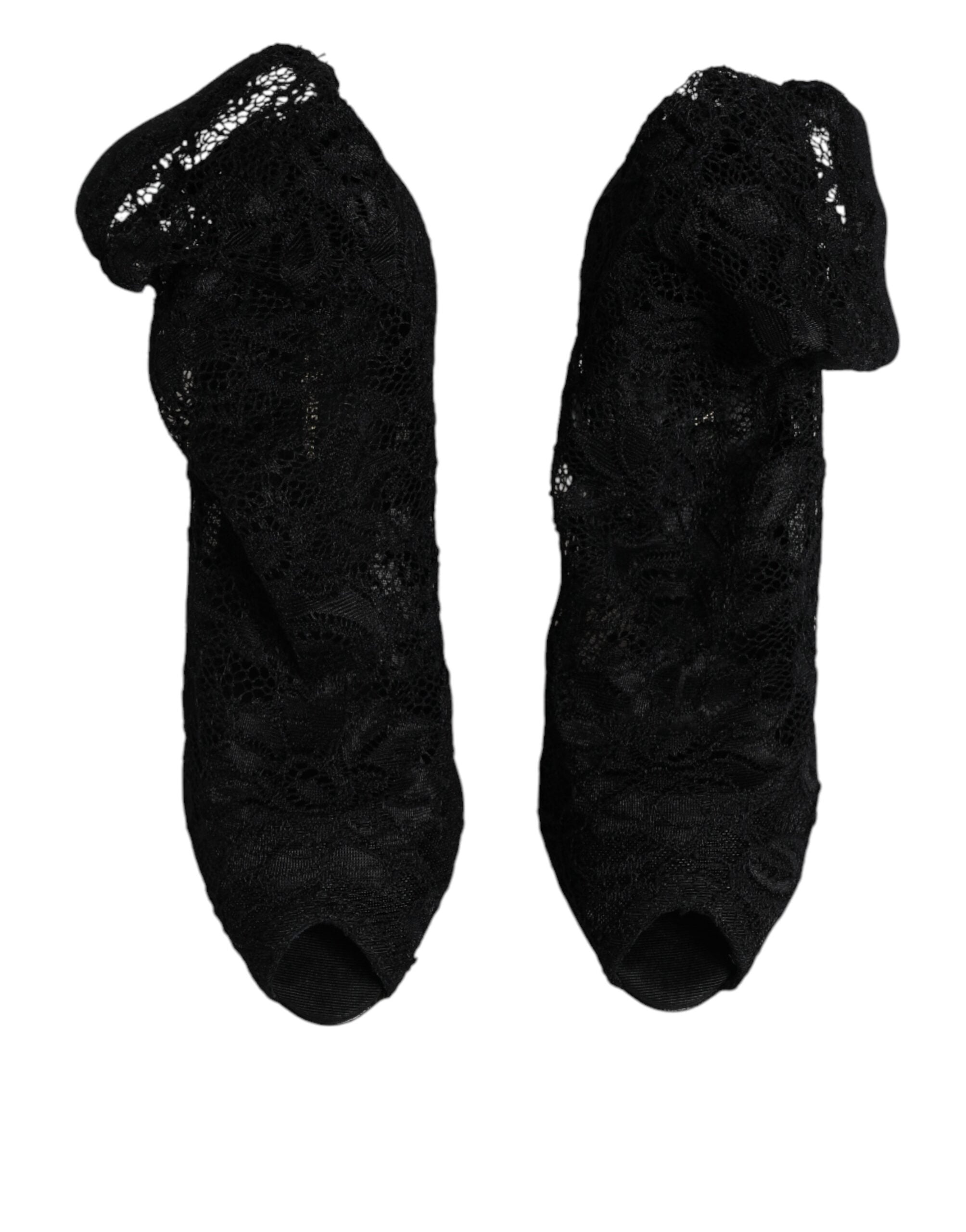 Dolce & Gabbana Black Lace Stretch Heels Mid Calf Boots Shoes -   -  Dolce & Gabbana.