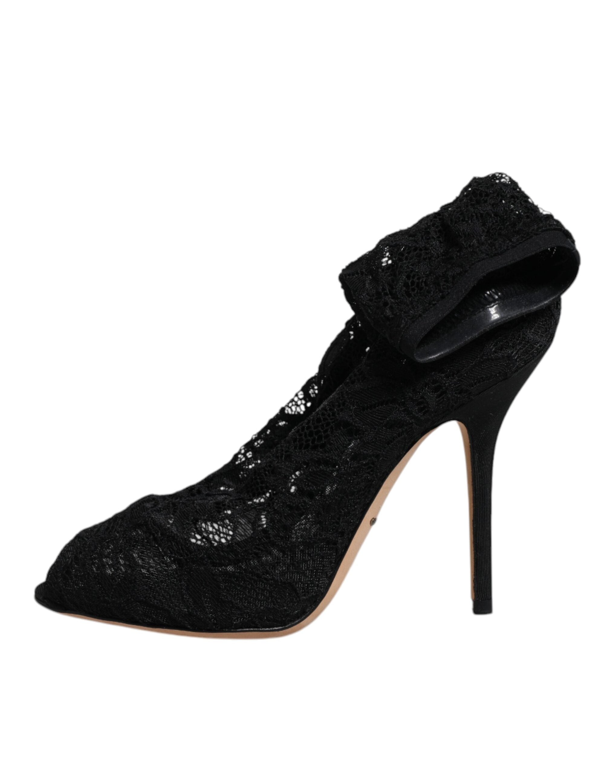 Dolce & Gabbana Black Lace Stretch Heels Mid Calf Boots Shoes -   -  Dolce & Gabbana.