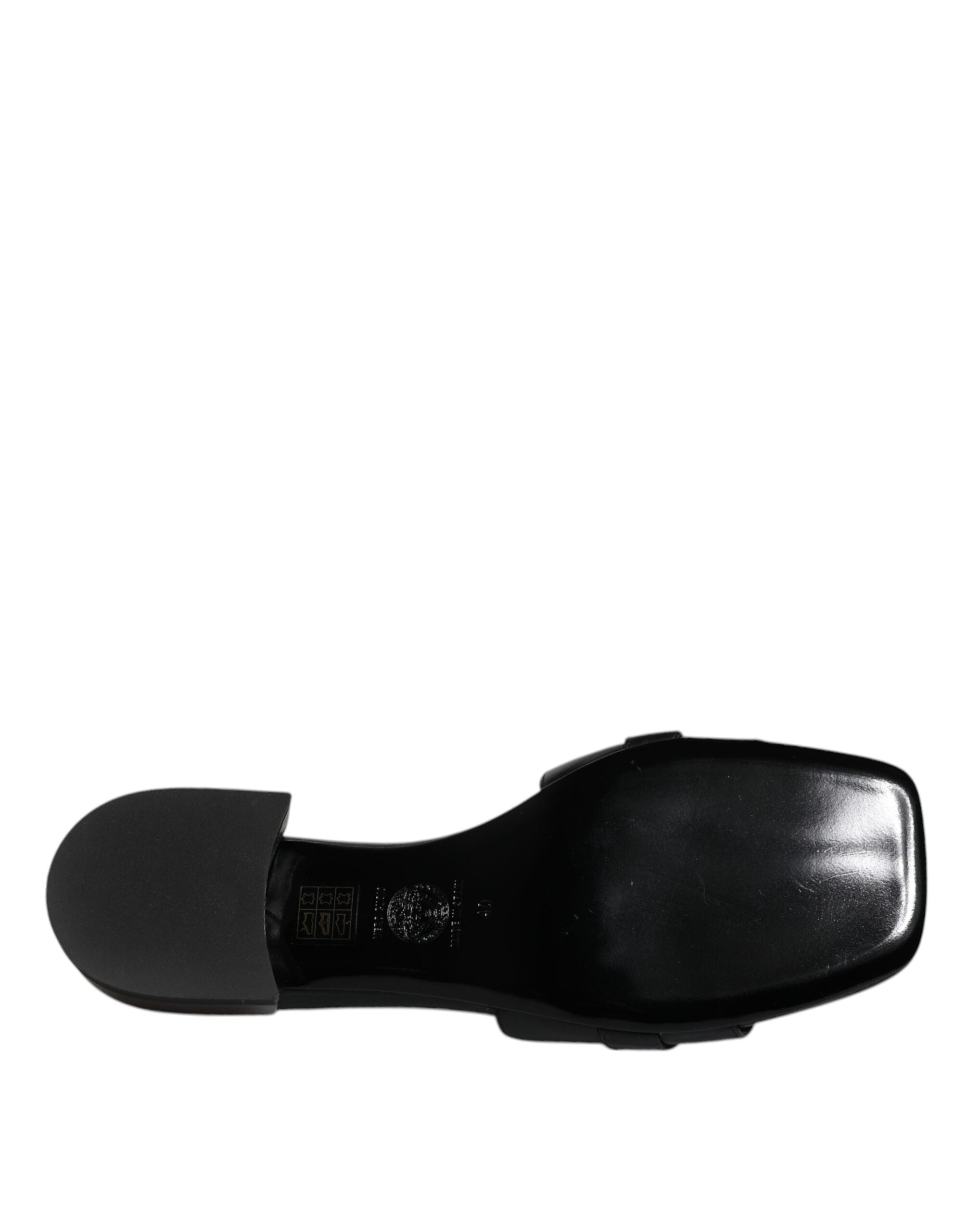 Versace Black Leather Logo Plaque Slip On Slides Flats Shoes -   -  Versace.