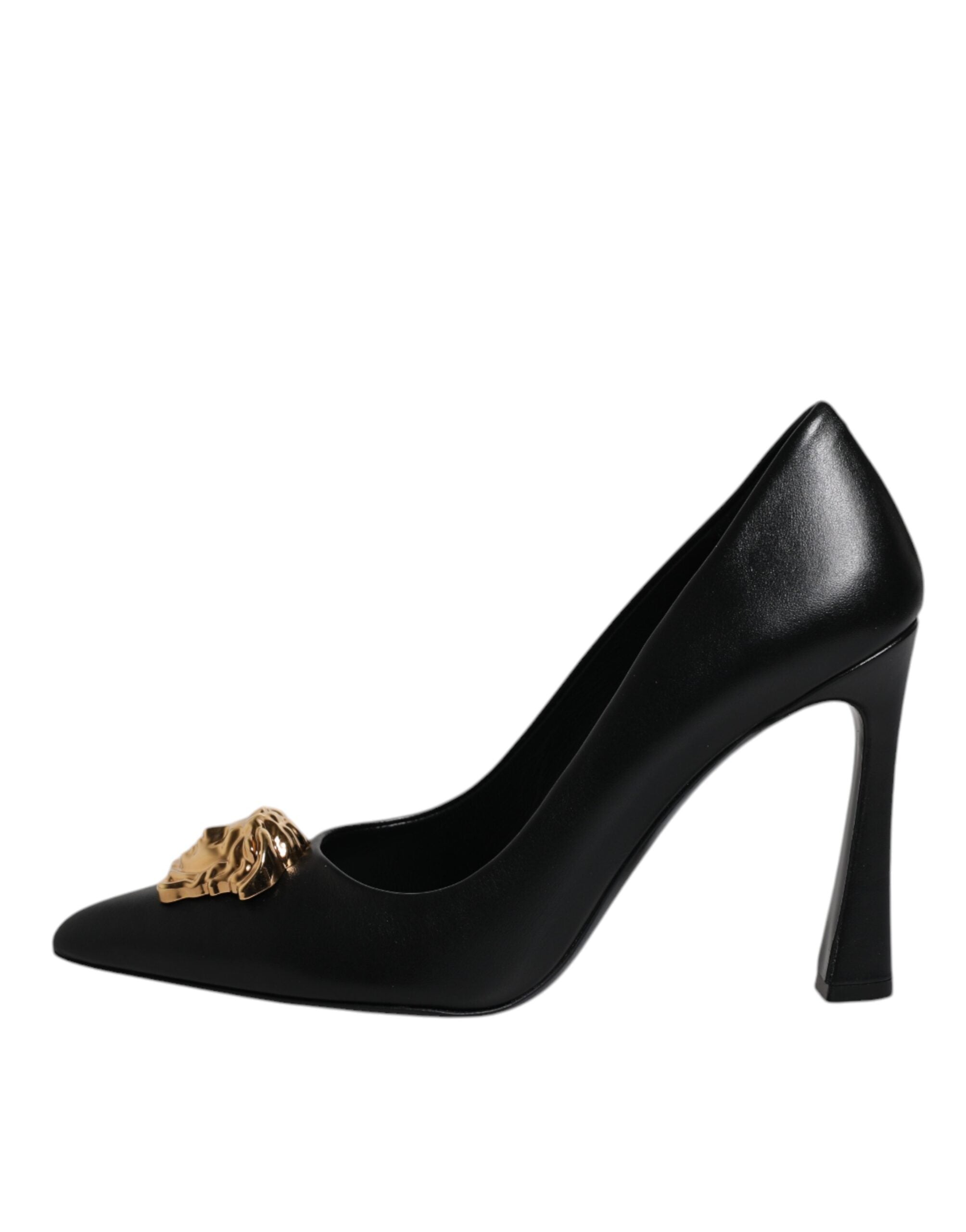Versace Black Leather Logo Plaque High Heels Pumps Shoes -   -  Versace.