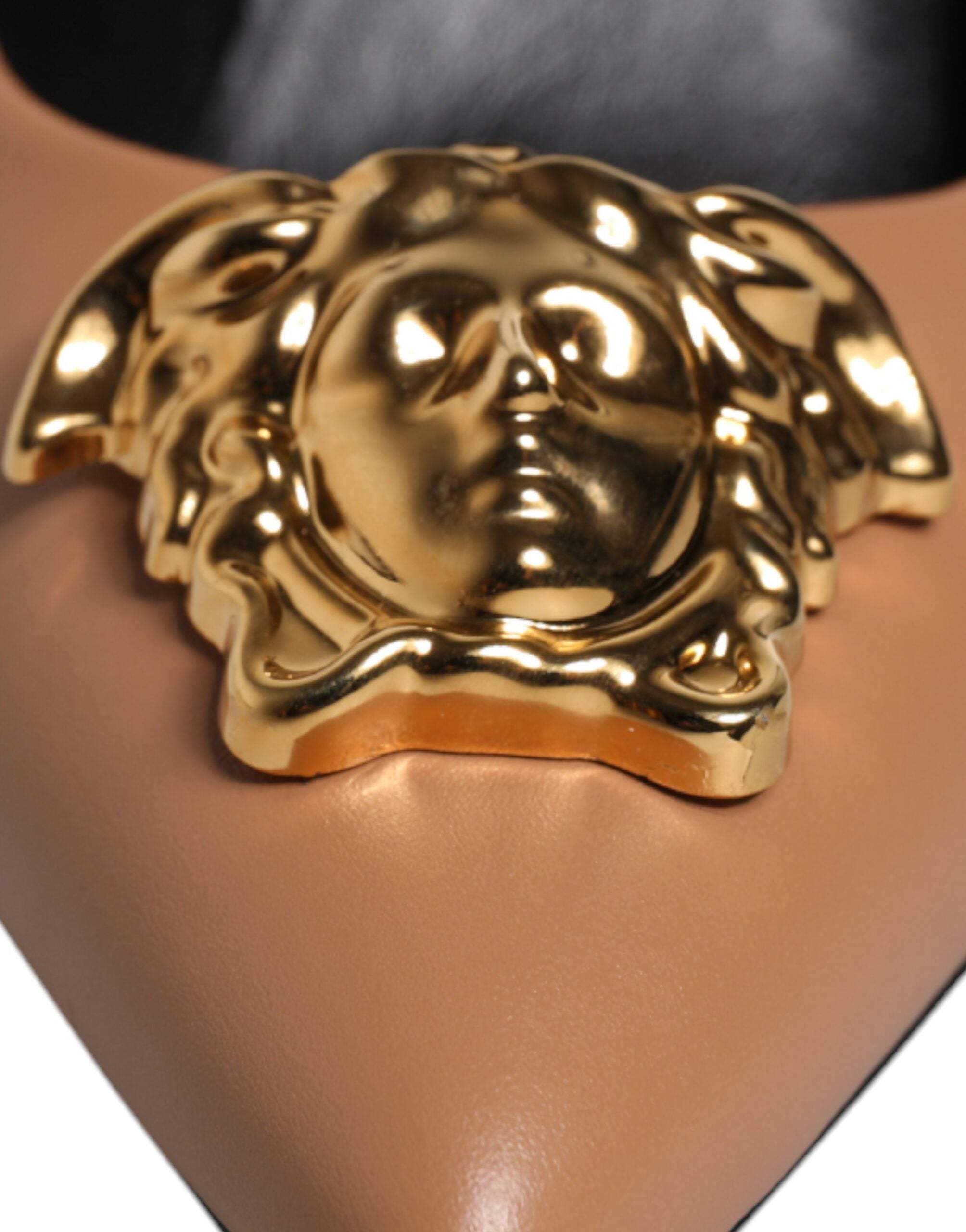Versace Brown Leather Logo Plaque High Heels Pumps Shoes -   -  Versace.