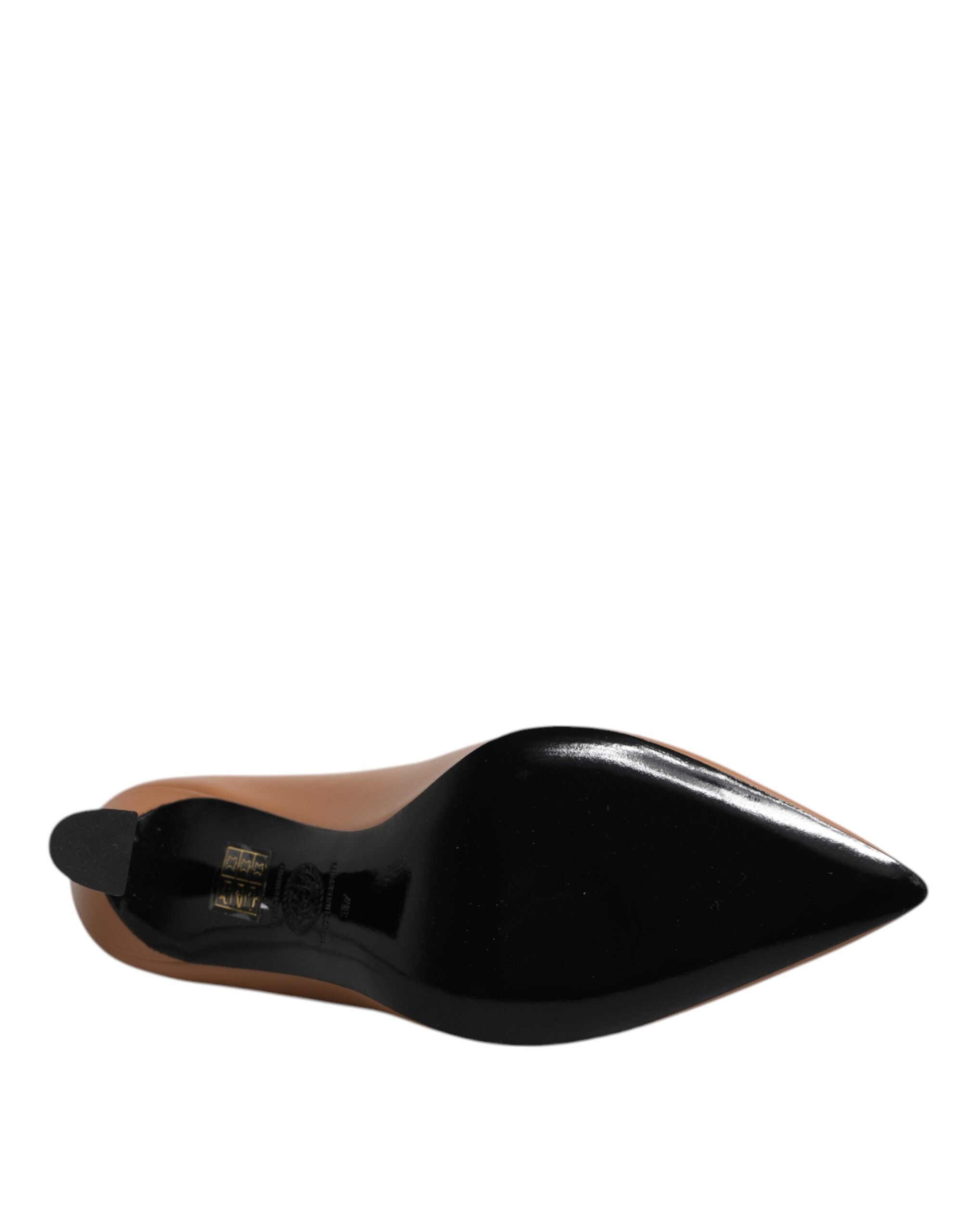 Versace Brown Leather Logo Plaque High Heels Pumps Shoes -   -  Versace.